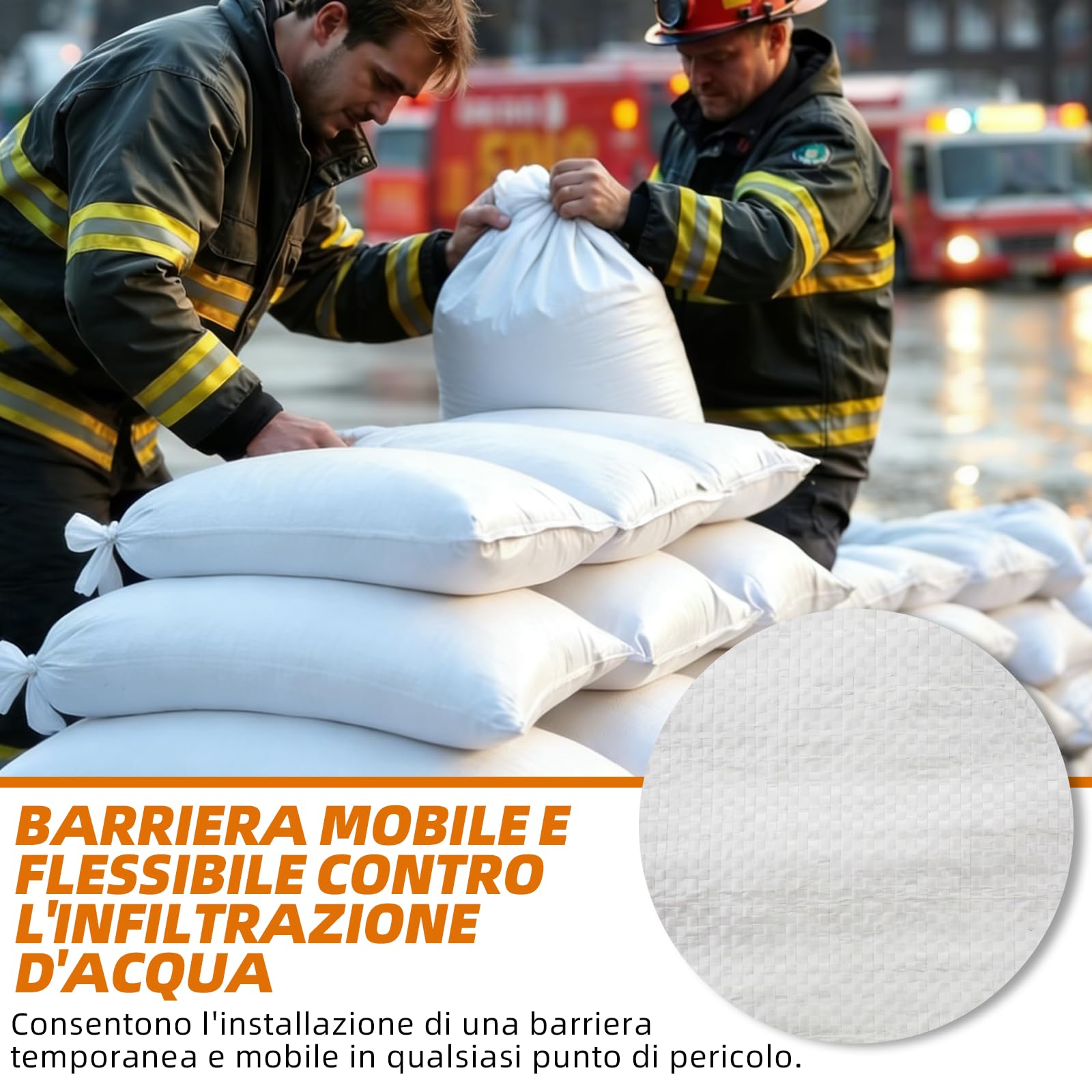 Sacchi di sabbia antialluvione, sacchi di sabbia vuoti con coulisse, sacchetti in polipropilene bianco, per la protezione contro le inondazioni sulle finestre della cantina, 40 x 60 cm (50)