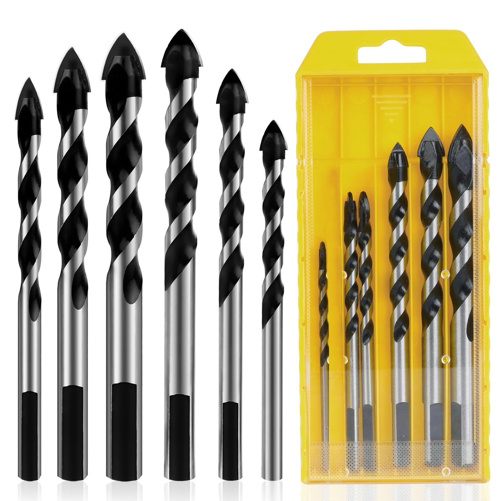 Flintronic Juego de Brocas para Azulejos, 6PCS Set de Brocas(4/6/6/8/10/12 mm) Punta de Carburo de Tungsteno, Adecuado Para Azulejos de Acero Al Carbono, Madera,Vidrio, Porcelana, Hormigón Plástico