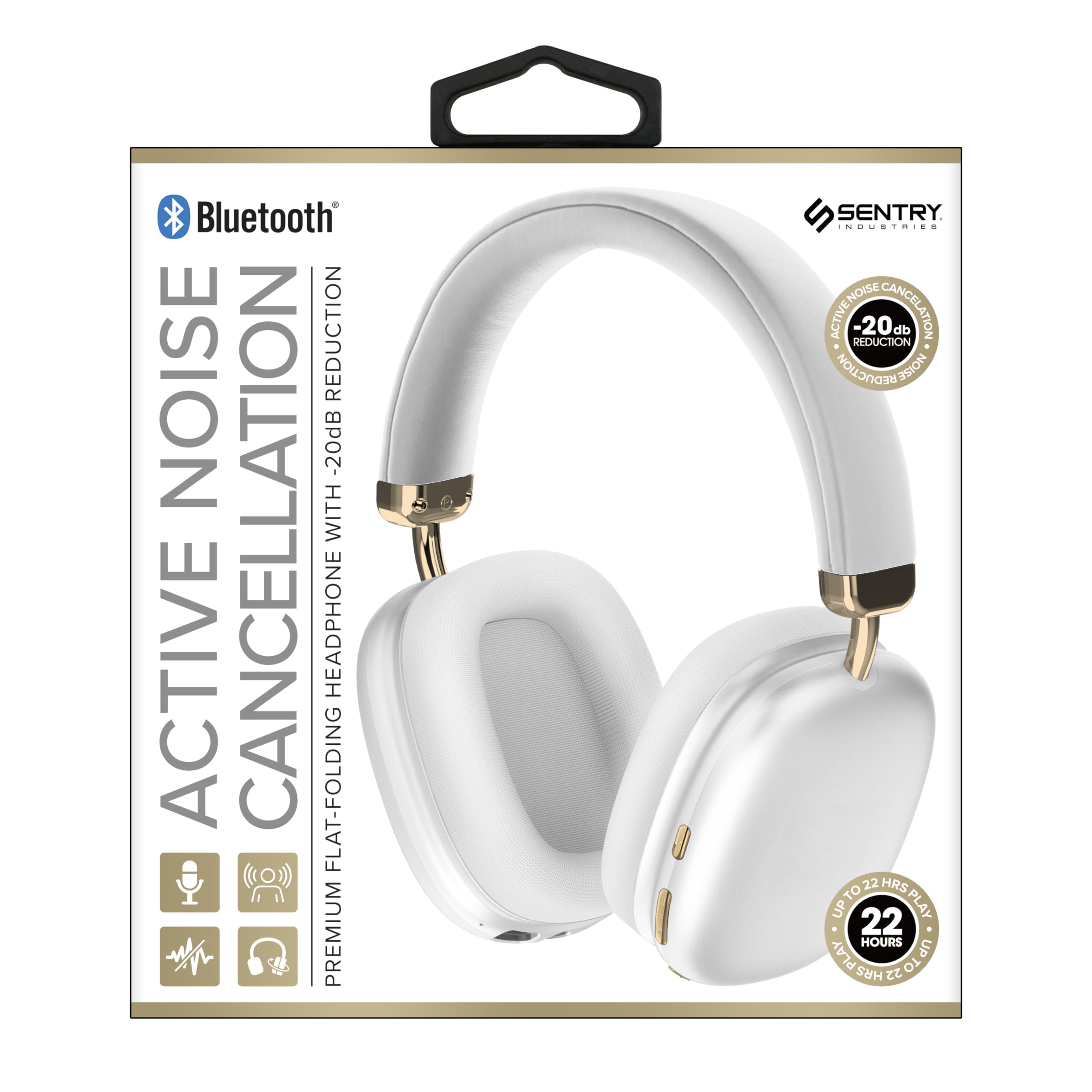 BT Pro Sq Headset W/Active Noise Canceling Wh w Gold by SENTRY – NO SIZE, Plastic, White, Model BTA1000WH