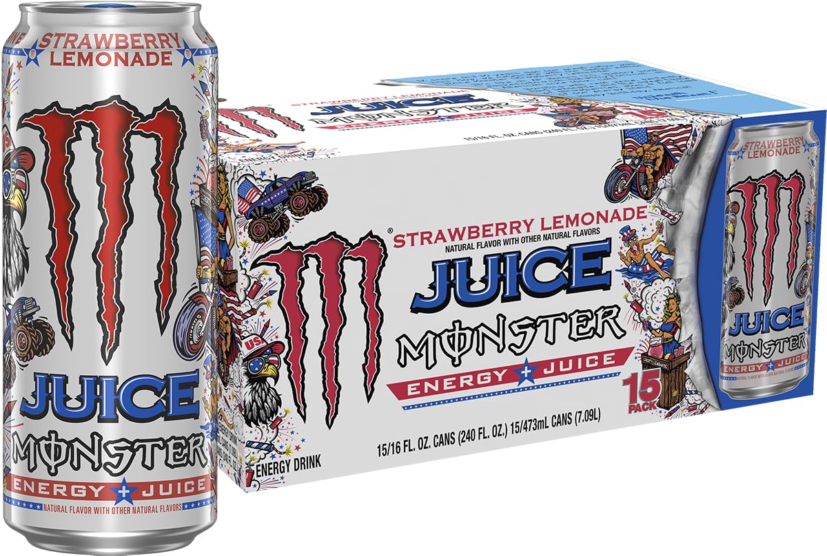 Monster Energy Juice Strawberry Lemonade, Energy + Juice, Energy Drink, 16 Ounce (Pack of…