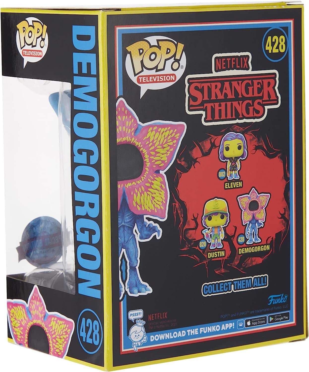POP Stranger Things - Figura de vinilo Funko de Demogorgon Blacklight (incluye funda protectora de caja compatible), multicolor, 3.75 pulgadas
