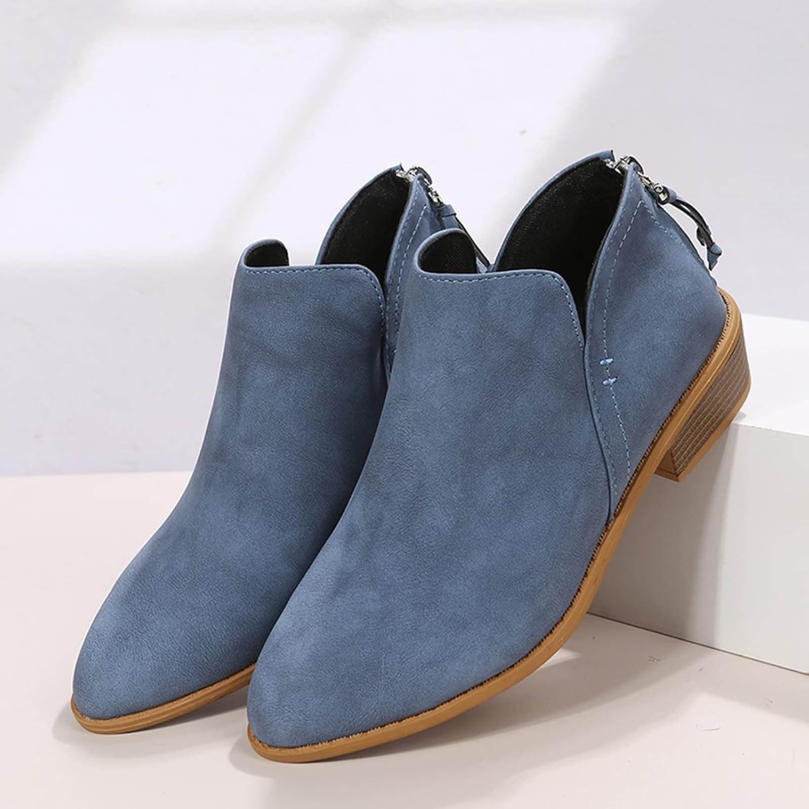 Stiefeletten Damen mit Niedriger Absatz Vintage Ankle Boots Chelsea Boots mit Reißverschluss Knöchelstiefel Lässige Damenstiefel Herbst Winter Stiefel