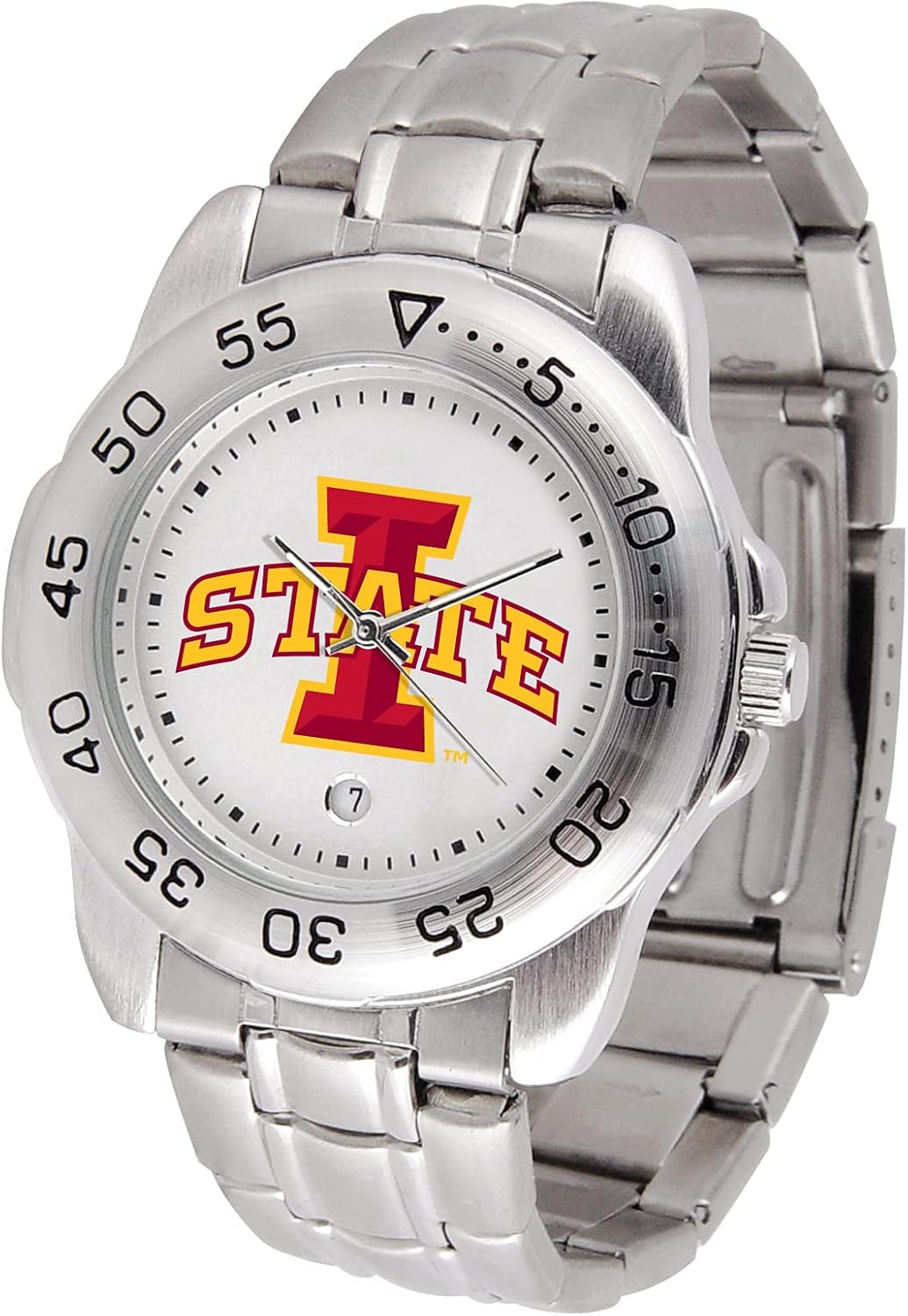 SunTime Men's NCAA Team Sport Watch, 20mm Stainless Steel Strap, Gameday Silver Dial with Date