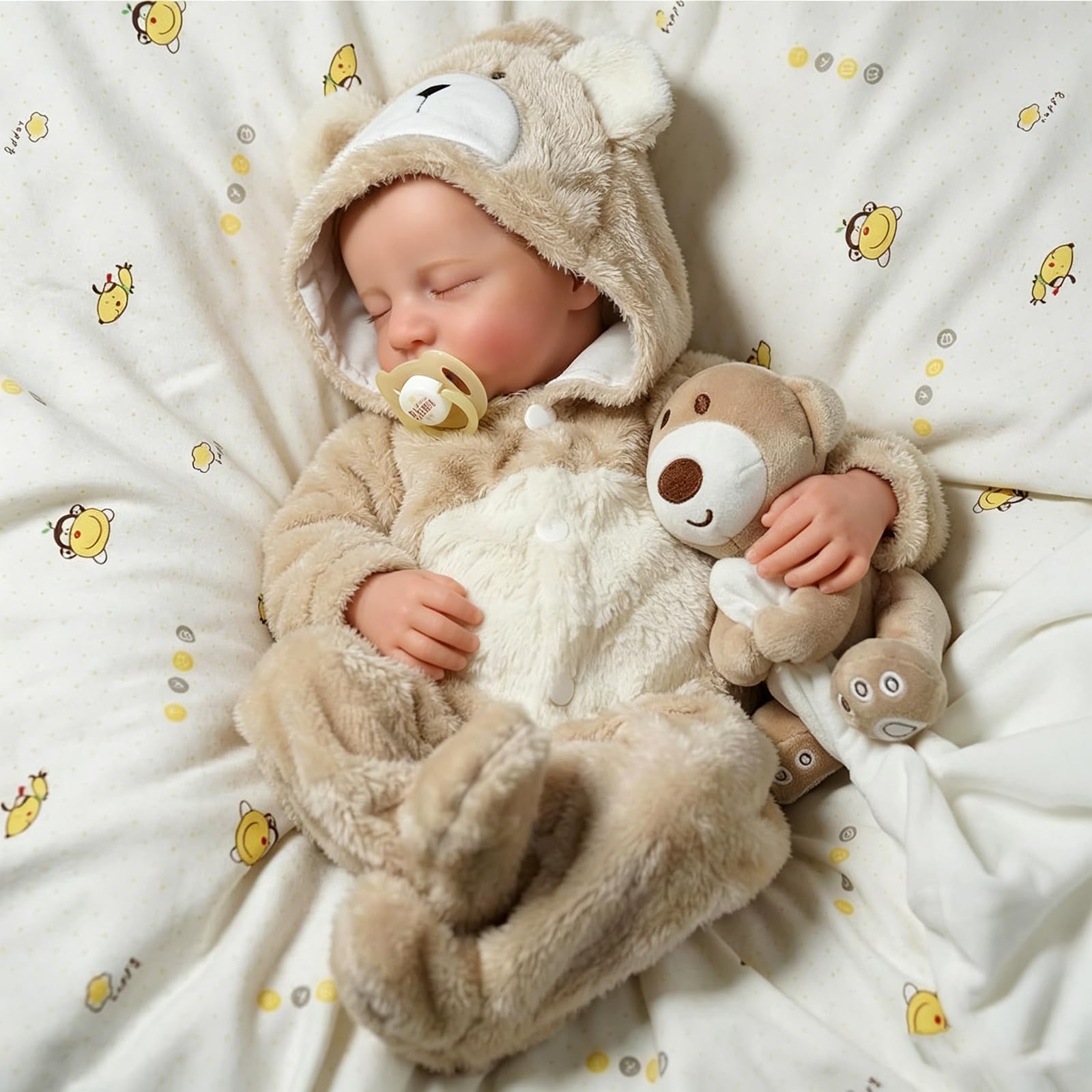 Reborn Baby Puppe 48 cm 17 Zoll Schlafend Vinyl Bärenkostüm Lebensechte Reborn-Baby Puppen Junge Handgemachte Realistische Puppe Neugeborenes Puppen