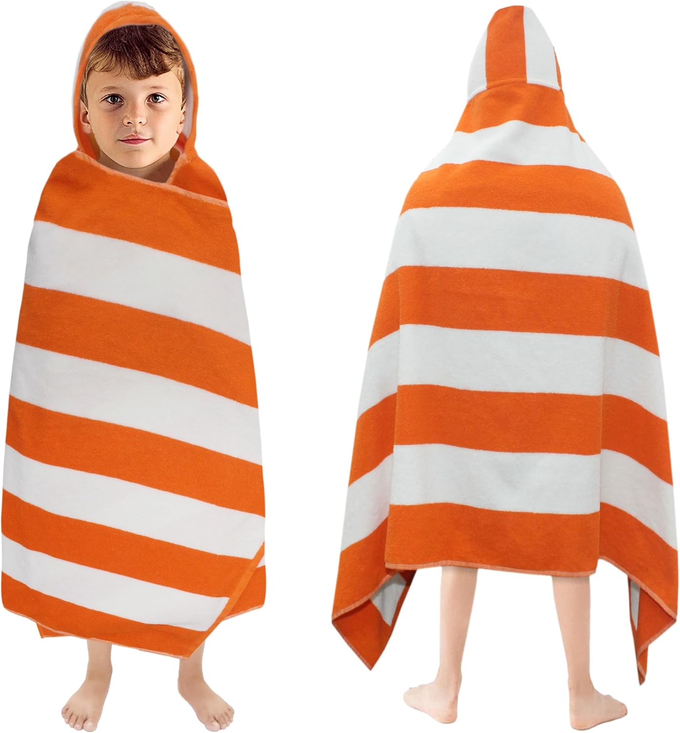 ORIGINAL KIDS Hooded Bath Towel Wrap - 100% Cotton Soft Hooded Kids Towel | Cabana Stripe Orange Oversized Terry Towel with a Hood for Kids, Toddlers - Plush Absorbent Quick Dry 30x60 Pool Beach Towel