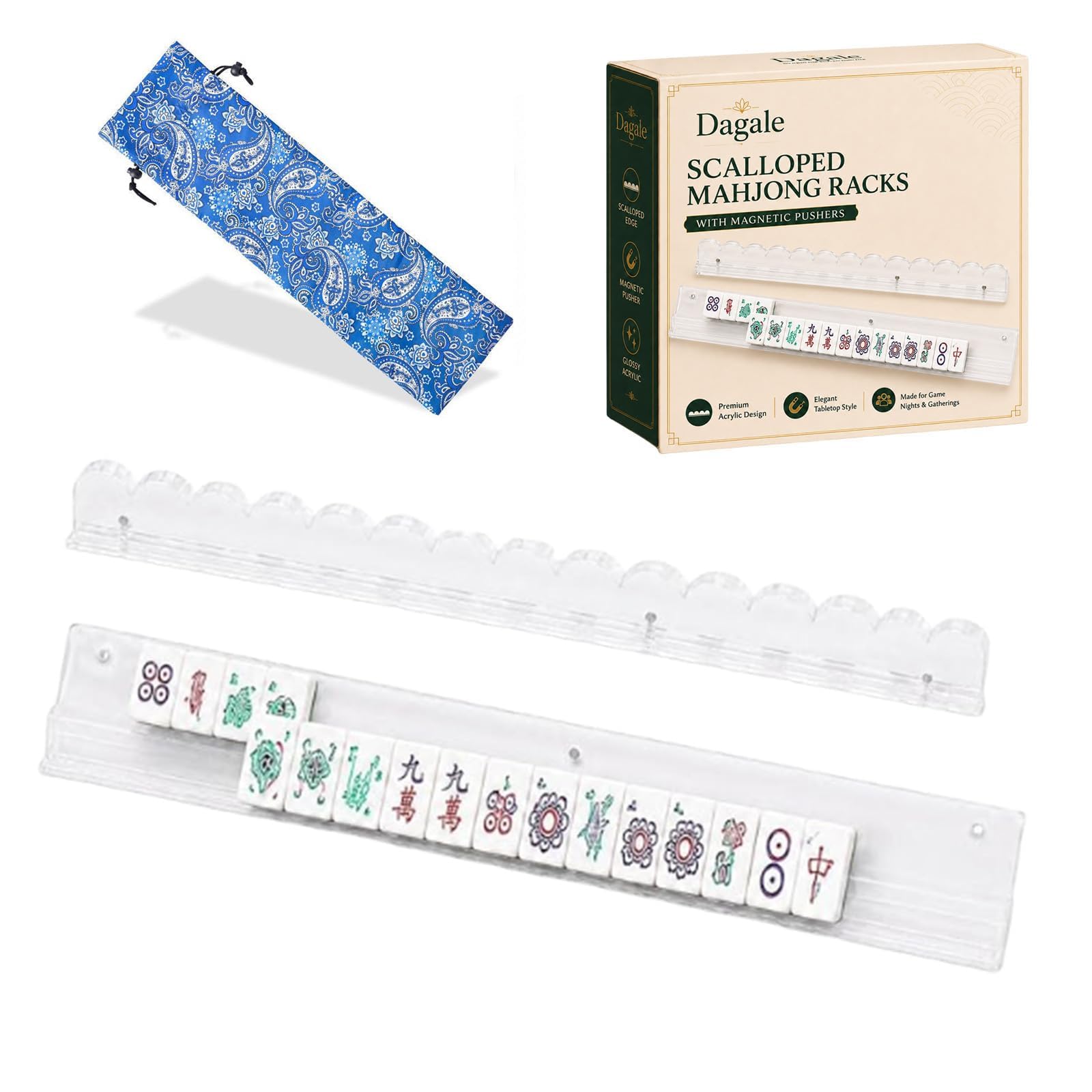 Scalloped Mahjong Racks with Magnetic Pushers, Acrylic, Tortoise and Shell Style, Set of 4, Two Size Options 44.5 cm/50.8 cm, for American Mahjong (1 Pcs Clear, 17.5") โ image 1