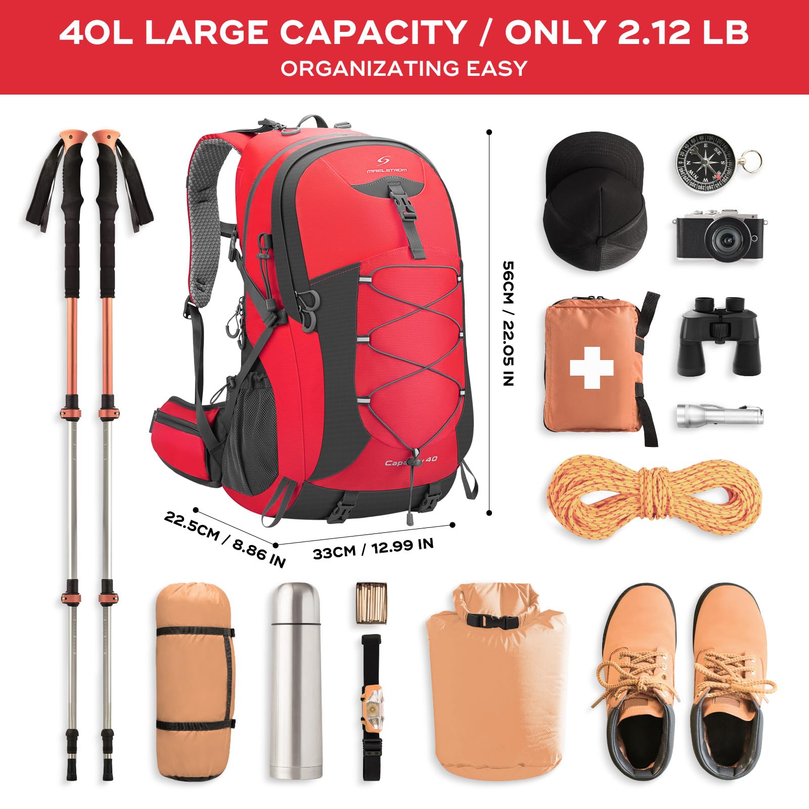 Maelstrom Plecak turystyczny, 40 l czerwony, 40L US