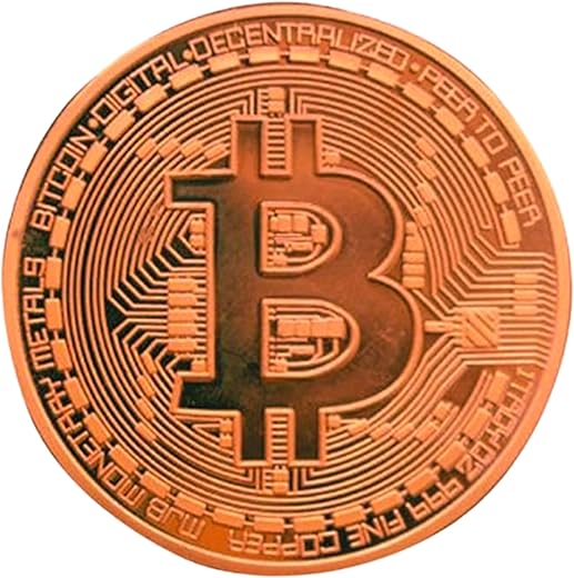 Craftbia® Bitcoin Coin Made of Real Metal Copper Plated Crypto Coin with Plastic Display Stand