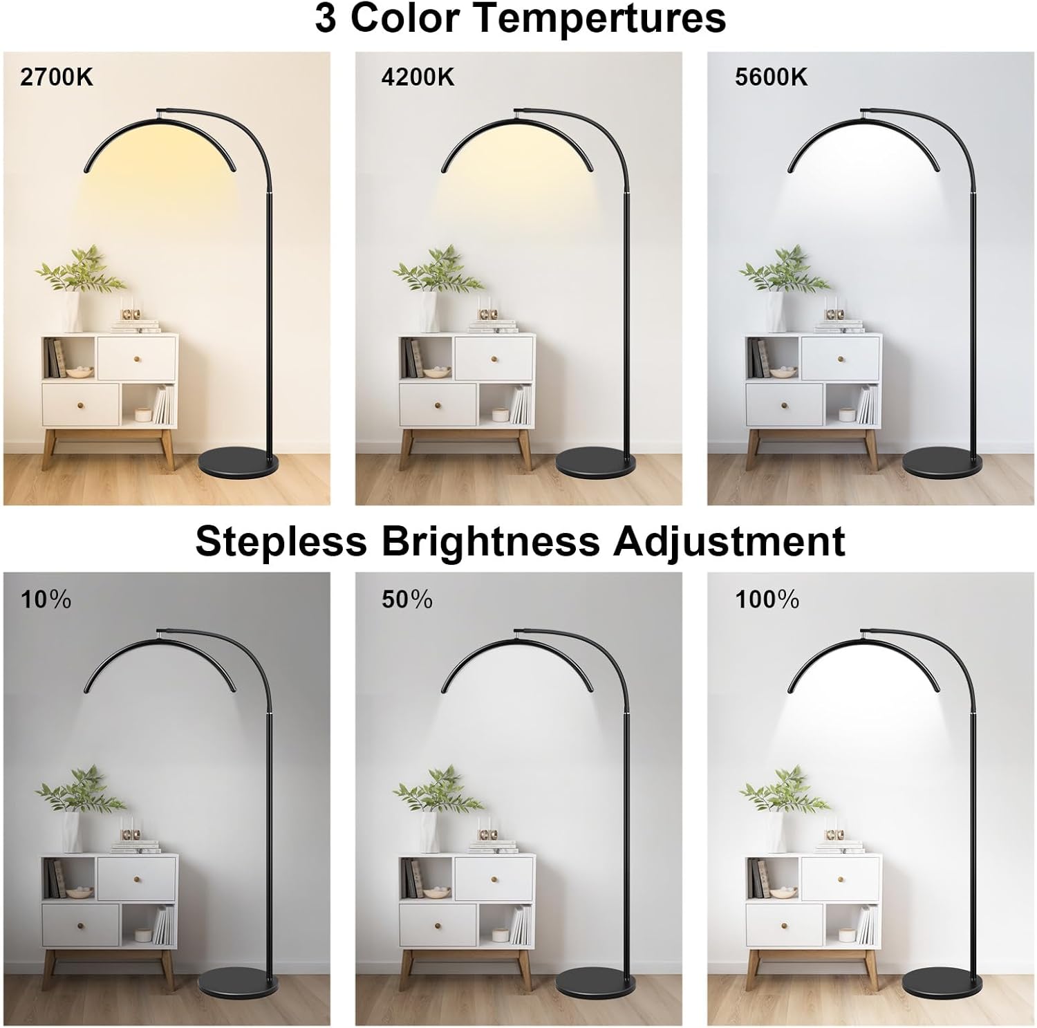 Half Moon LED Floor Light - Professional Shadow-Free, Dimmable Lamp | for Lash Techs, Estheticians & Tattoo Artists | Eyelash Extensions, Nail Art, Home & Office (Glossy Black)