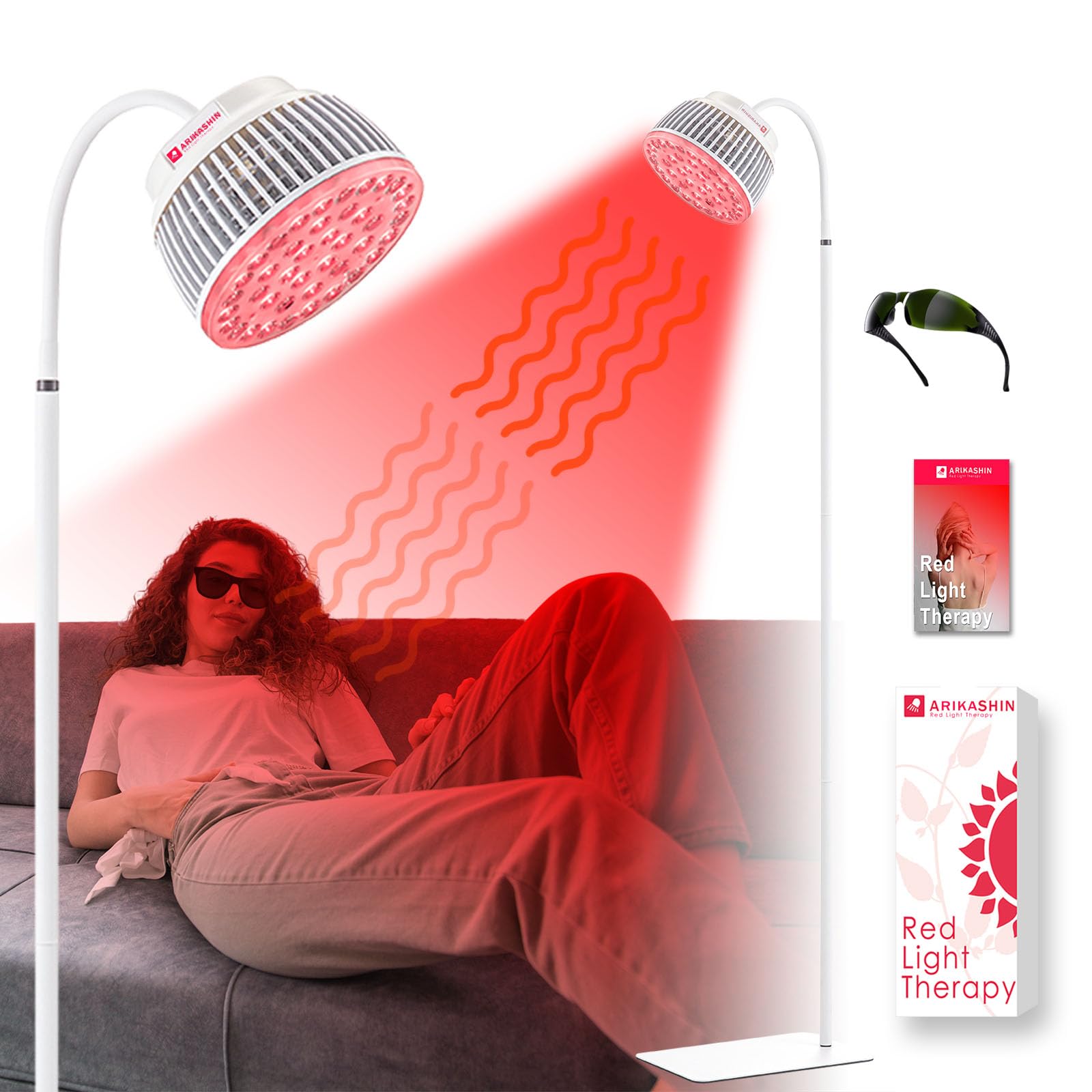 Red Light Therapy Lamp for Face & Body – LED 660nm Red & 850nm&940nm Infrared Light with Adjustable Stand – Skin Care & Muscle Relief Device