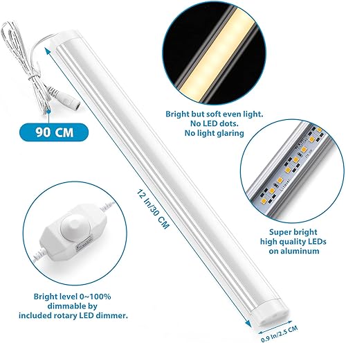 Miniatura 3 de Litever Barra de iluminación LED regulable para debajo del gabinete. 1 tira de luz LED delgada y brillante de 12 pulgadas. Adaptador de corriente,