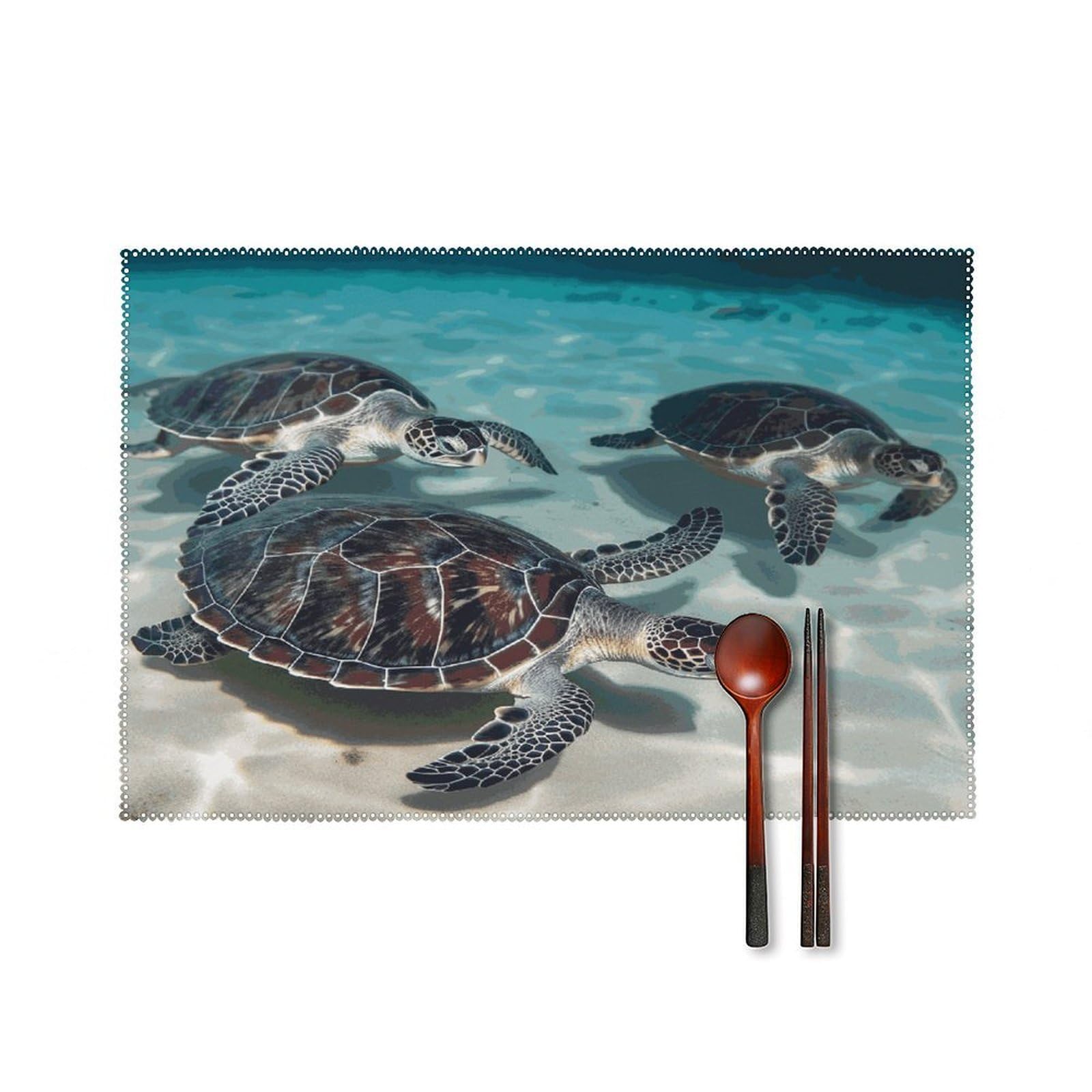 Sea Turtles Placemats Set of 4 Canvas Place Mats Non-Slip Heat Resistant Table Mats Washable Waterproof Placemat Wipeable Tablemats for Kitchen Dining Decor Place Mat