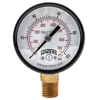 Winters PEM202LF PEM-LF Series Pressure Gauge, 2" Dial size, 1/4" NPT, 0/100 psi/kpa, 3-2-3% accuracy