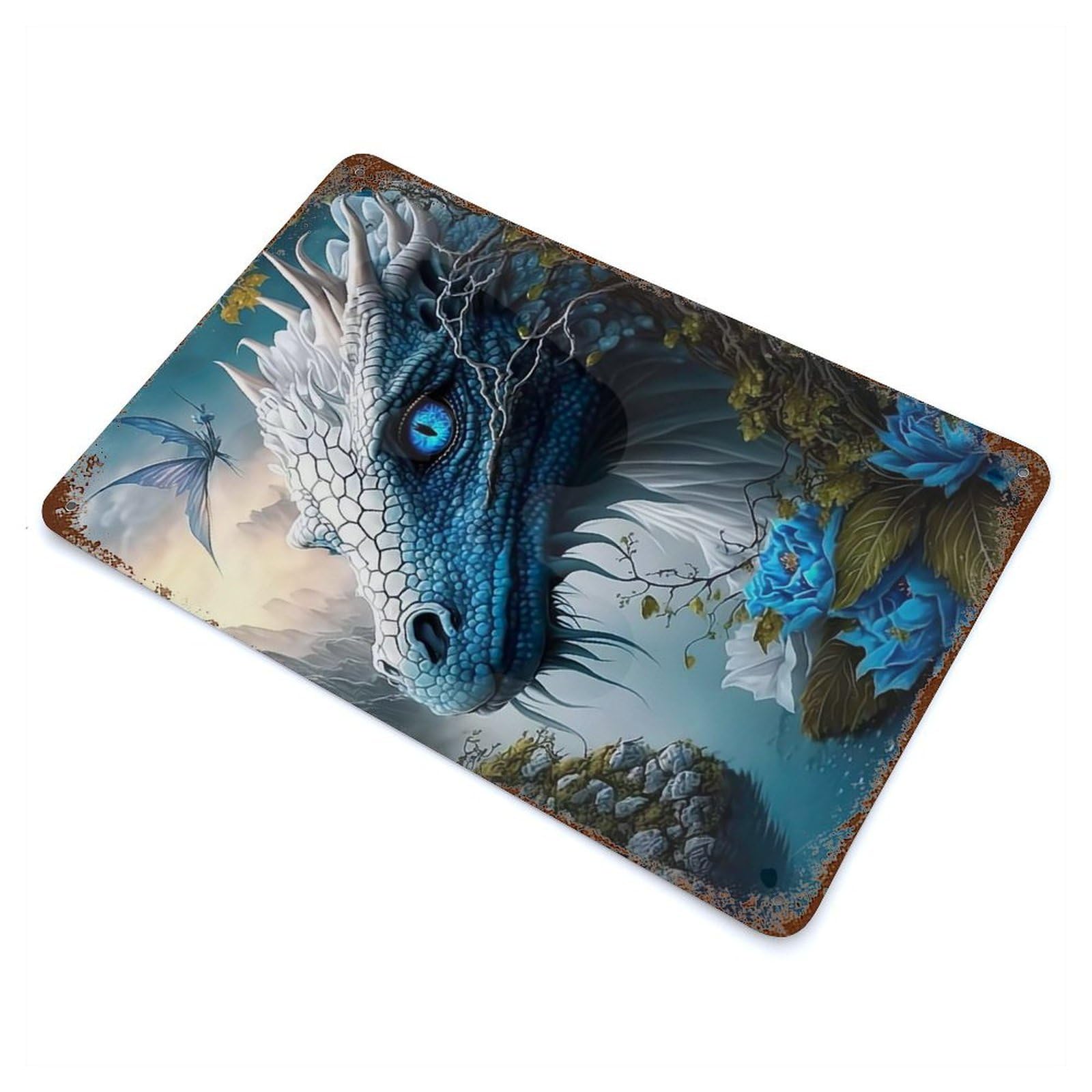 Mandala Ice Dragon Jungle Distressed Metal Wall Sign 11.8"x7.9", for Farmhouse, Kitchen And Entryway Decor, Rustic Home Decor