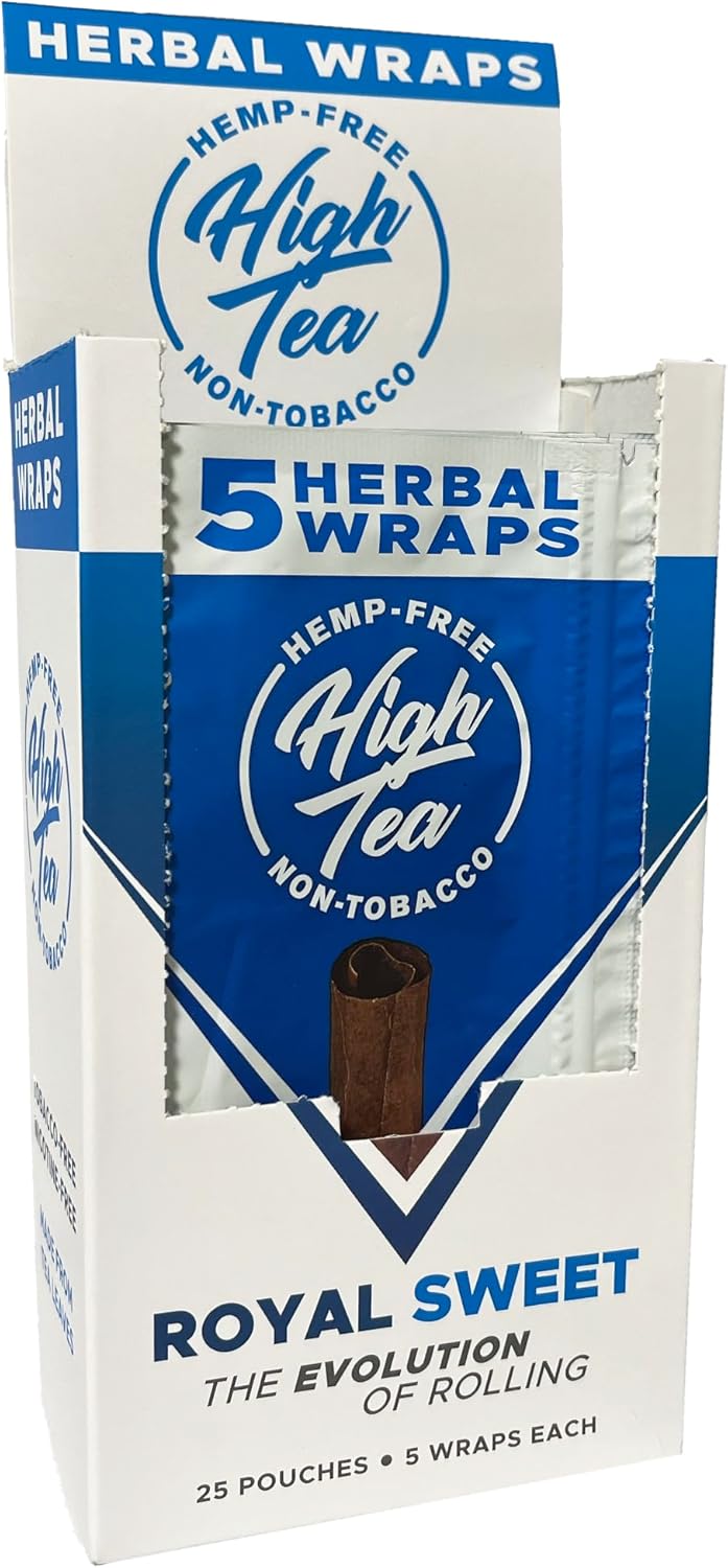 High Tea Non Tobacco All Natural Herbal Smoking Wraps - Royal Sweet - 125 Self Rolling Wraps, Made from Tea Leaves
