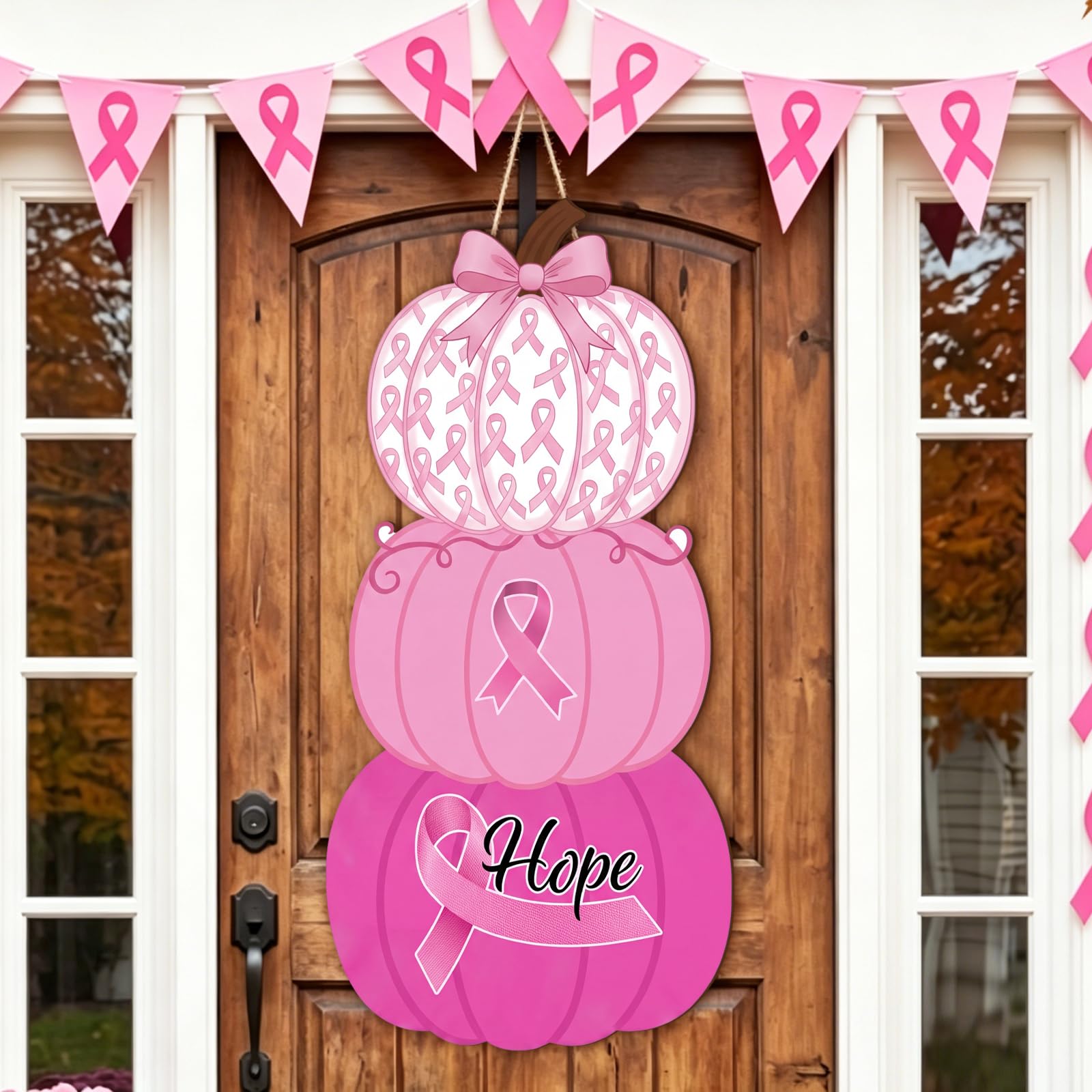 RattanView Large Breast Cancer Awareness Door Hanger Pink Ribbon Sign