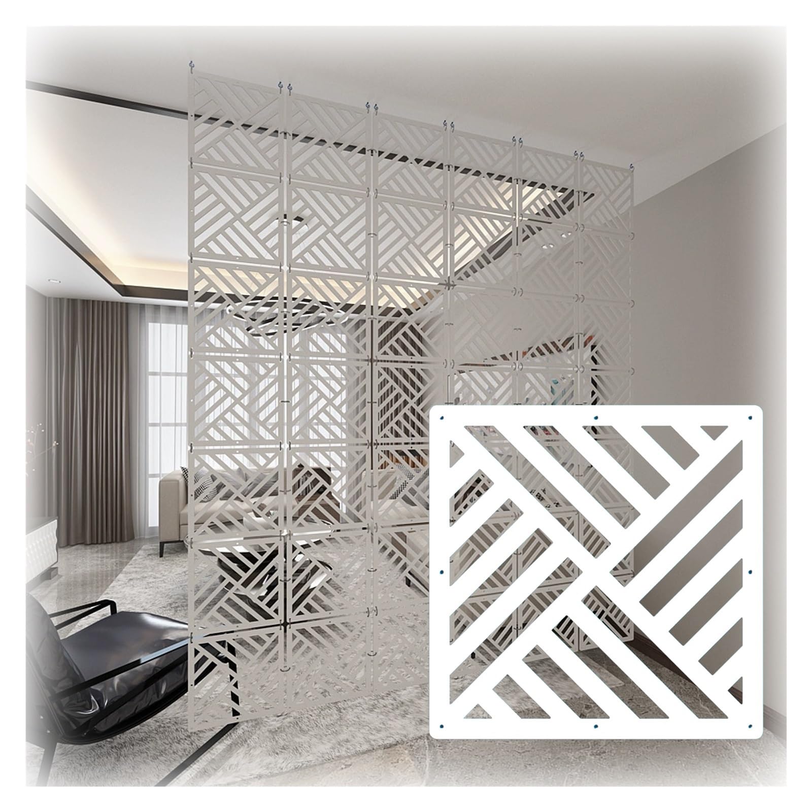 Elegant White Carving Room Divider Panels - 0.2in Thick Wood-Plastic Hollow Out Screens for Living Room 14 Pcs Set Stylish Privacy Solution & Home Décor