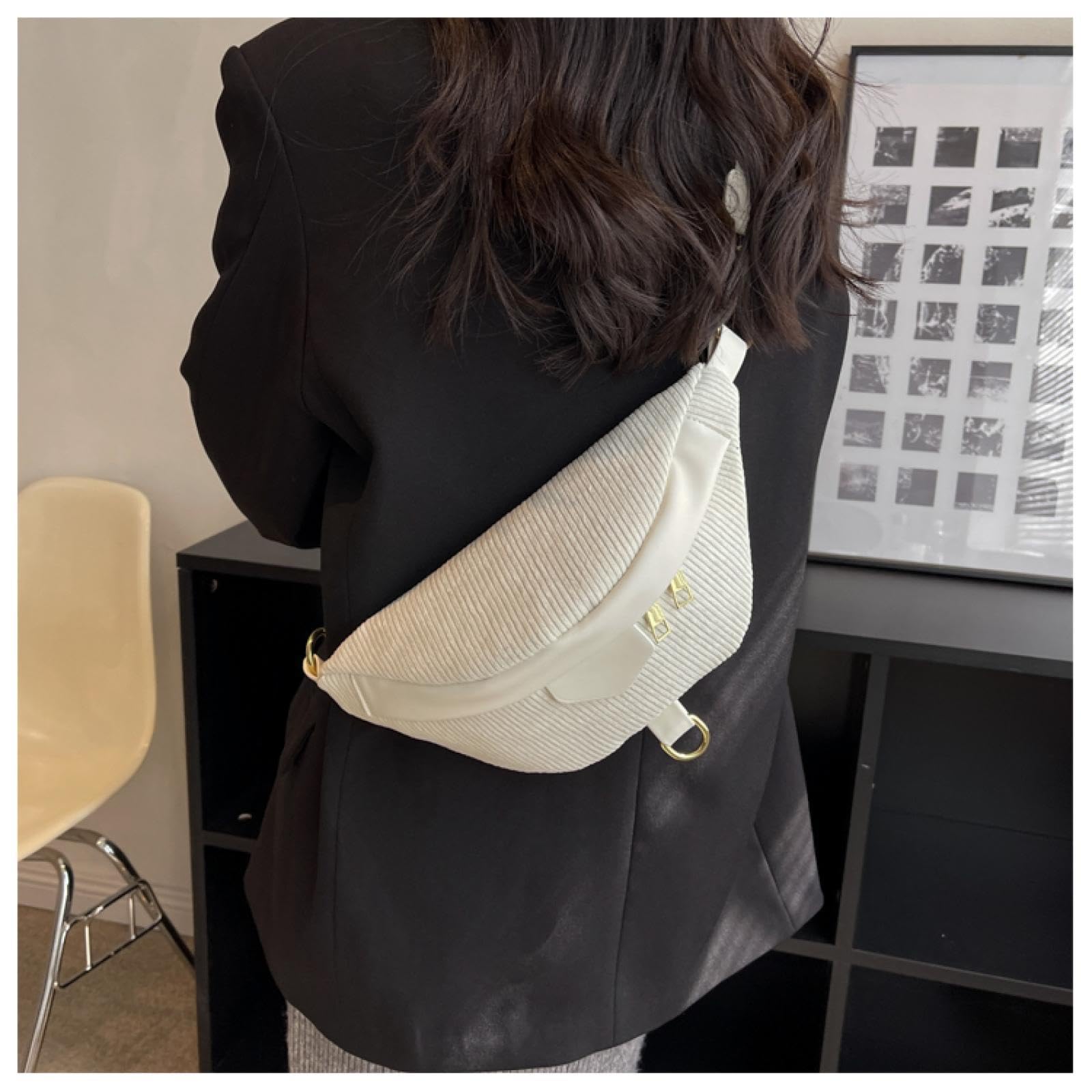 Sac banane femme sac banane en velours côtelé et sac de téléphone à la mode dames bandoulière poitrine sacs dame taille sac, Sac banane blanc