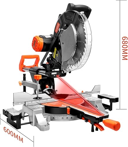 Miniatura 8 de Sierra ingletadora de doble bisel compuesto deslizante de 12 pulgadas con guía láser, luz LED, mesa de extensión, 15 amperios, capacidad de corte de