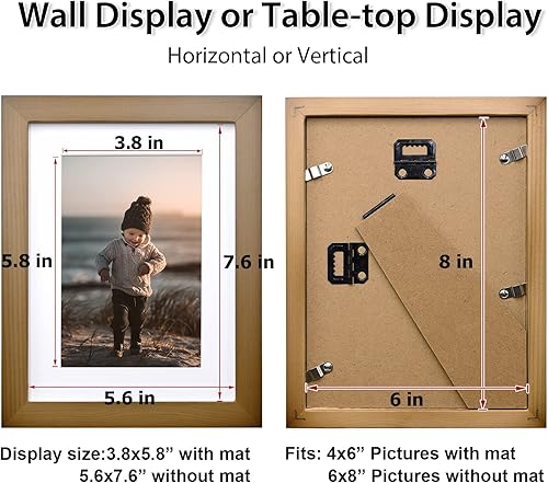 Vista 139 de KINLINK Marco de fotos A4 natural, de madera maciza con plexiglás acrílico para fotos A5 con paspartú o A4 sin paspartú, marco de fotos para mesa