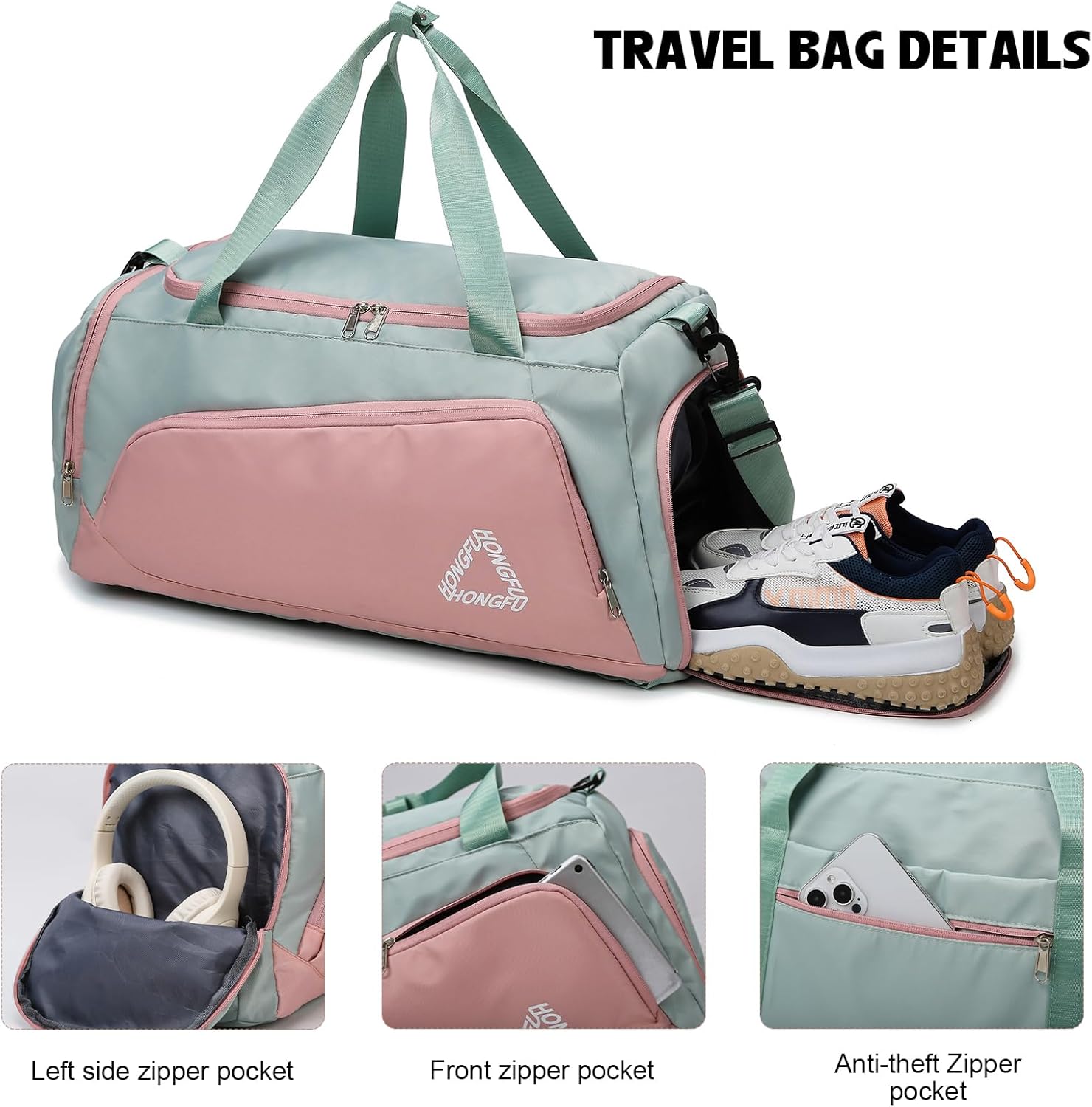 Eslcorri Gym Duffle Bag for Women Men, Sports Backpack with Wet & Shoe Compartment, Fitness Overnight Weekender Bag for Yoga, Swim, Travel (C, Black) - Image 5