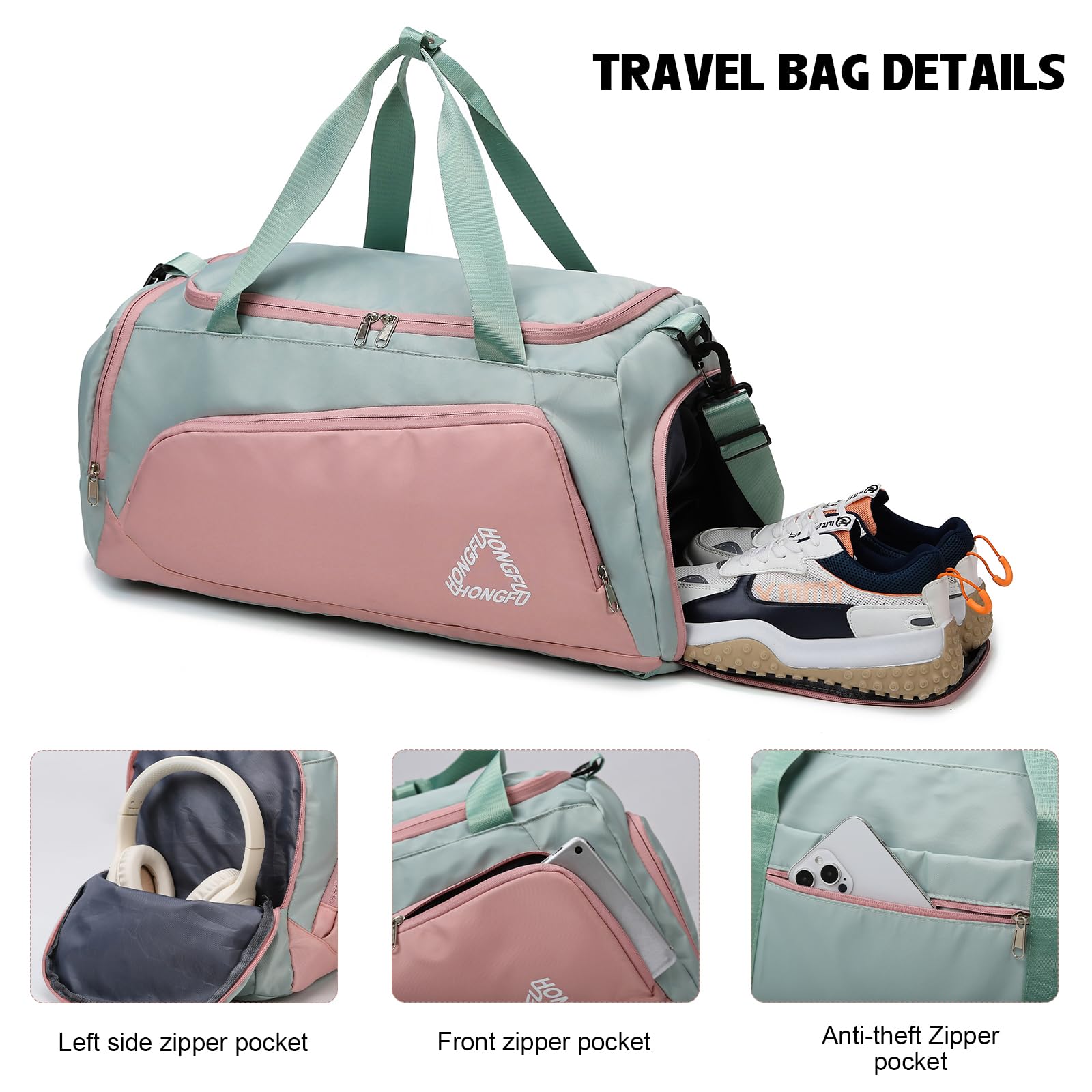 Suweir Sporttasche Damen 45L Reisetasche mit Schuhfach Nassfach Wasserdicht Weekender Travel Gym Duffle Bag mit Rucksack Schwimmtasche Trainingstasche Badetasche für Fitness, Sport, Reisen