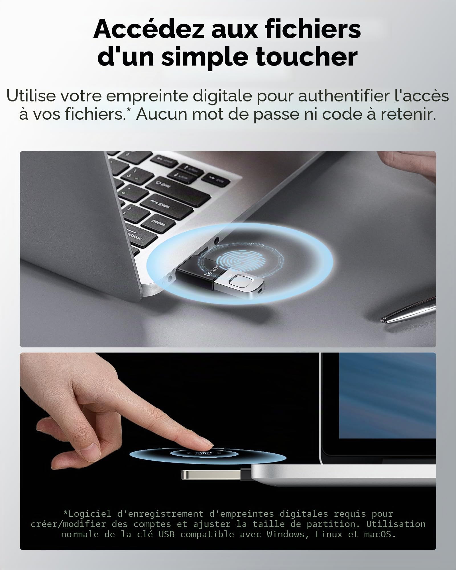 Lexar CLE USB Fingerprint 64GO F35 Pro