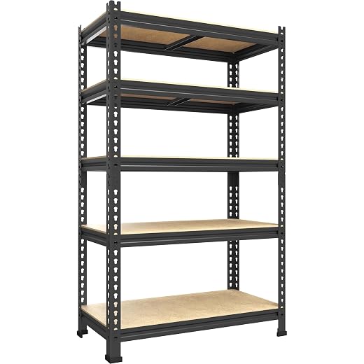 Opslagplanken - PrimeZone 5 Tier Verstelbare Garage Opslag Rekken, Heavy Duty Metalen Opslag Utility Rack Plank Unit voor Magazijn Pantry Kast Keuken, 28" x 12" x 59", Zwart