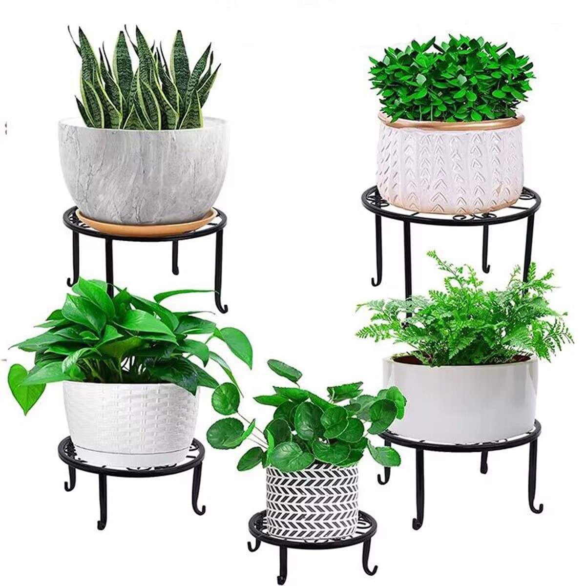 Zinaroty 5 Soportes Metálicos Redondos Para Plantas: Hierro Inoxidable, Anticorrosión, 5 Tamaños