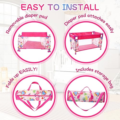 Miniatura 4 de BABESIDE Cuna de muñeca de bebé con bolsa de almacenamiento, cama plegable para muñecas Reborn de 17 a 21 pulgadas, accesorios de muñecas Reborn