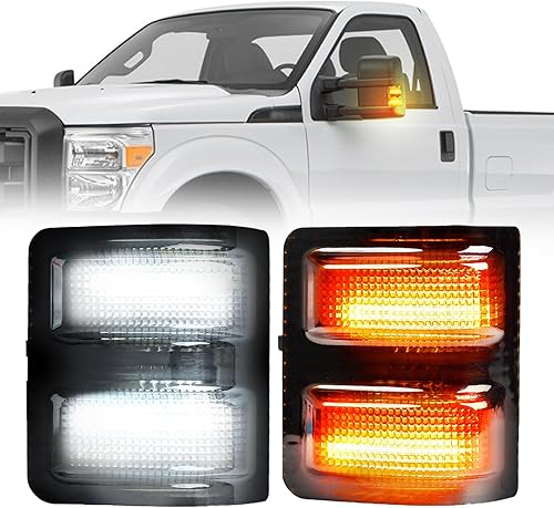 PINIHED Espejo de remolque LED con luz de giro Singal para Ford 2008-2016 F-250, F-350, F-450 F550 Super Duty Switchback Running Parking y 6000K luz