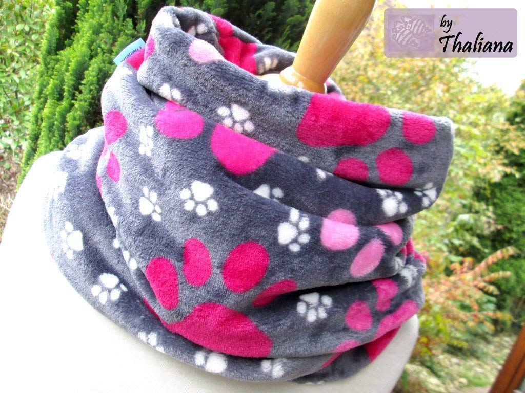 PFOTEN grauer Loop mit Pfoten Schal rosa Pfoten rosa Loopschal