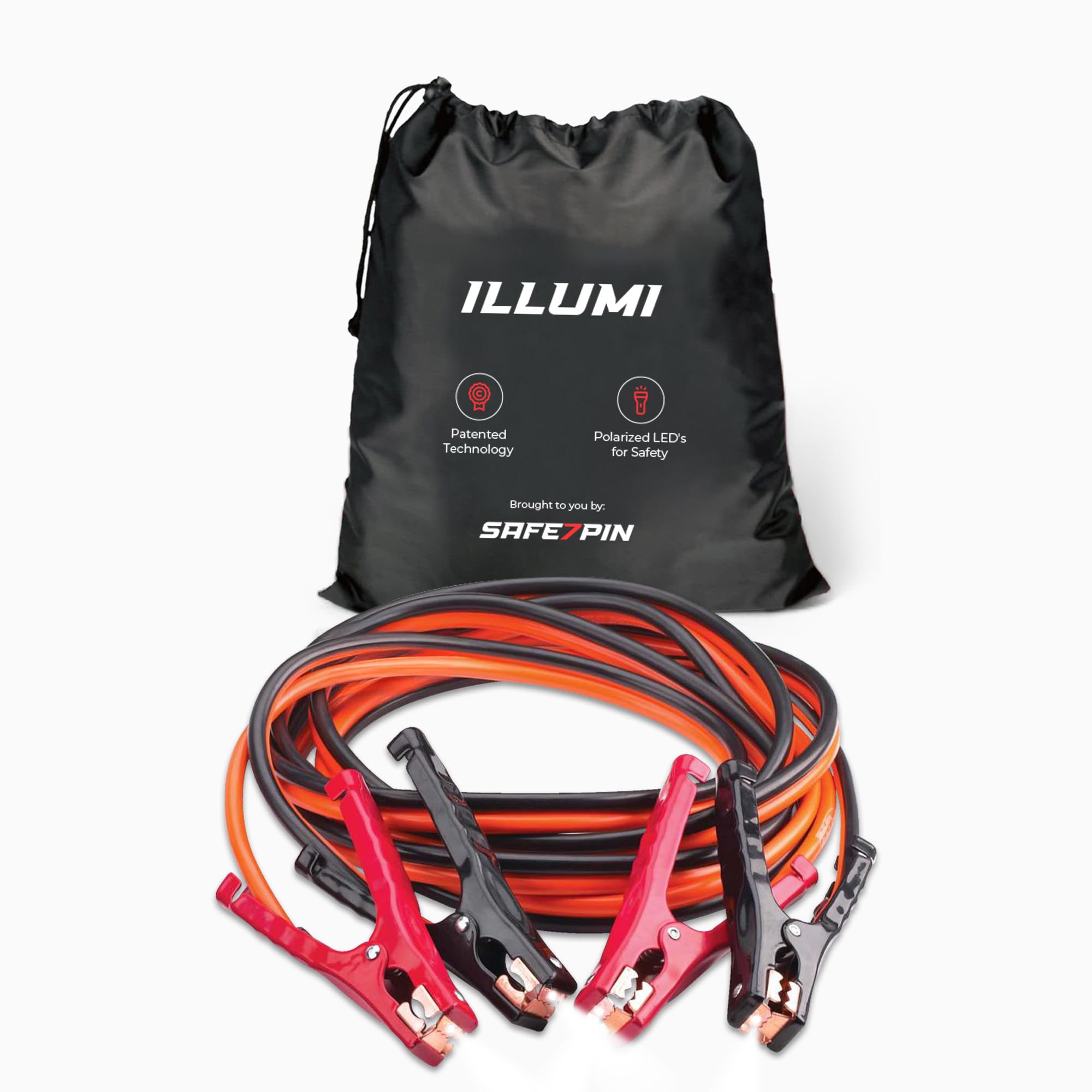 Safe Start Illumi - Kit di cavi di avviamento resistenti da 3,7 m, 6 GA per auto, camion, indicatori W/LED per uso notturno, protezione da inversione di polarità, filo di rame, design tradizionale