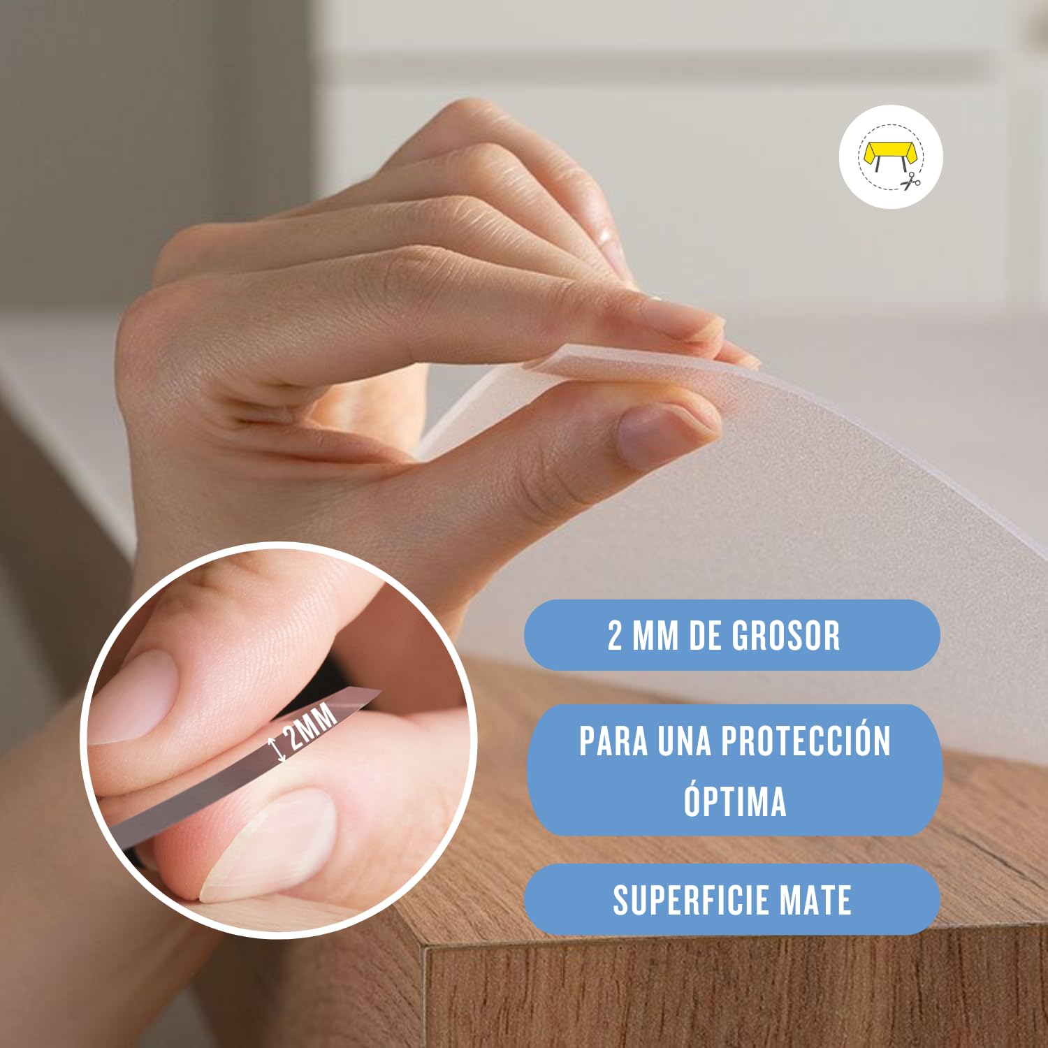 Trente Protector de Mesa Mate 240x100 cm - 2mm - Protección de Mesa con Bordes Biselados - Mantel Transparente, Lavable e Impermeable - Protector de PVC para Mesas de Cristal y Lacadas