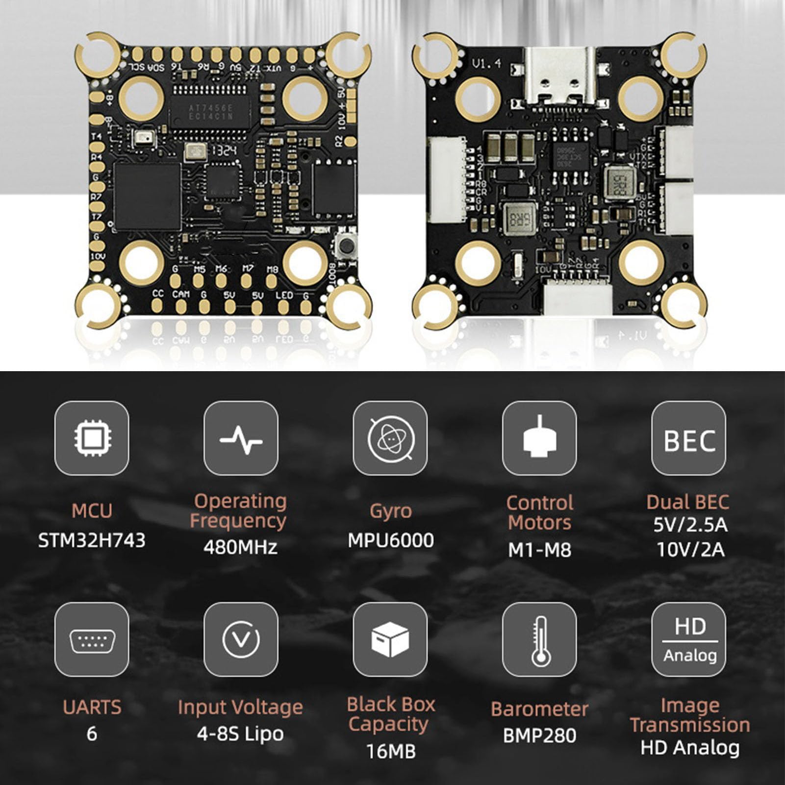 Yctze Contrôleur avancé pour Drone H743 MPU6000 4-8S avec Double BEC, Idéal pour les Courses X8 FPV et la Photographie Aérienne