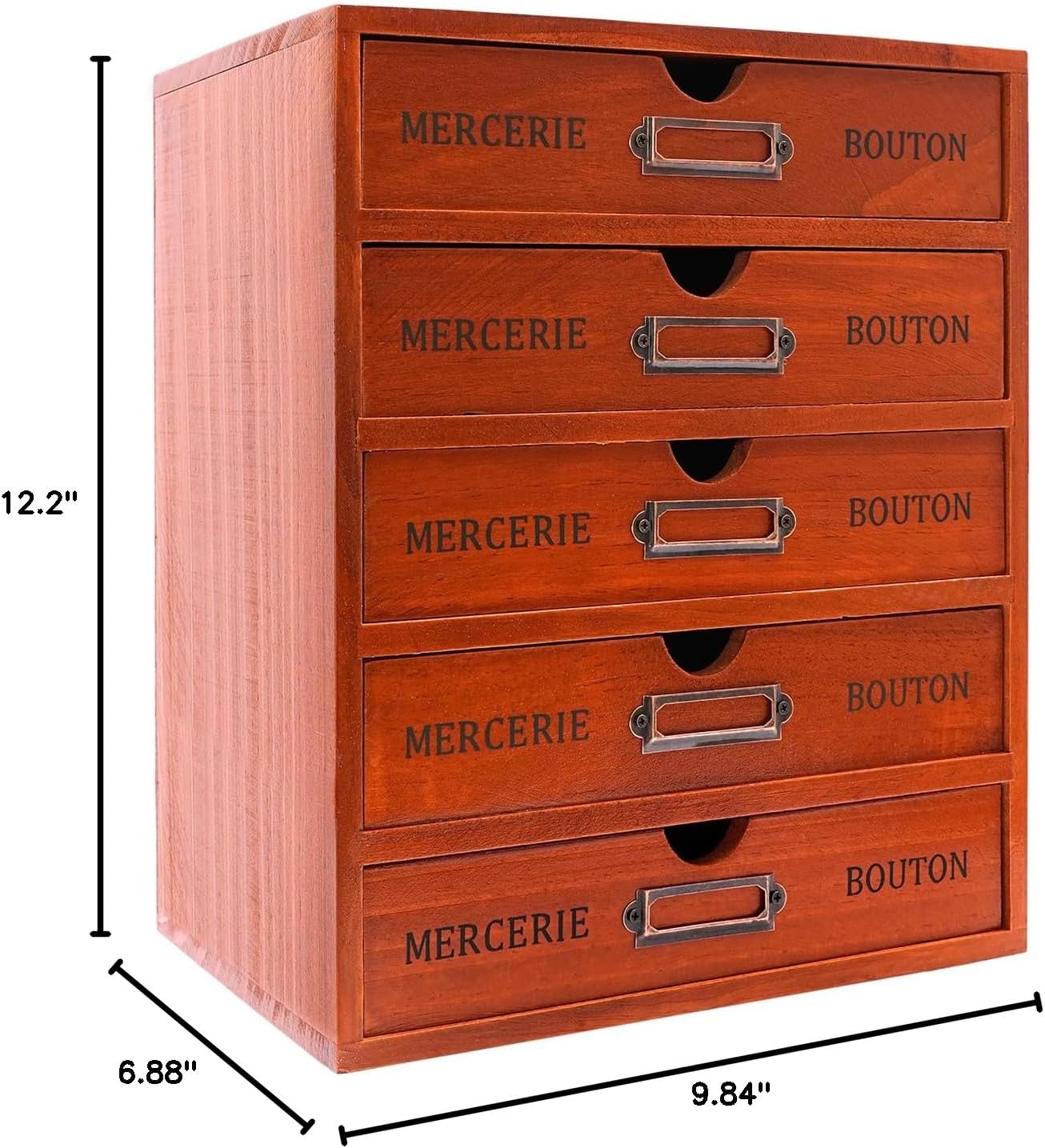 ‌Dfmyhked 5-Drawer Wooden Desk Organizer, Vintage Wooden Storage Box Desk Office Organizer, Rustic Pine Storage Cabinet for Home Office, Craft Supplies & Jewelry (Brown)
