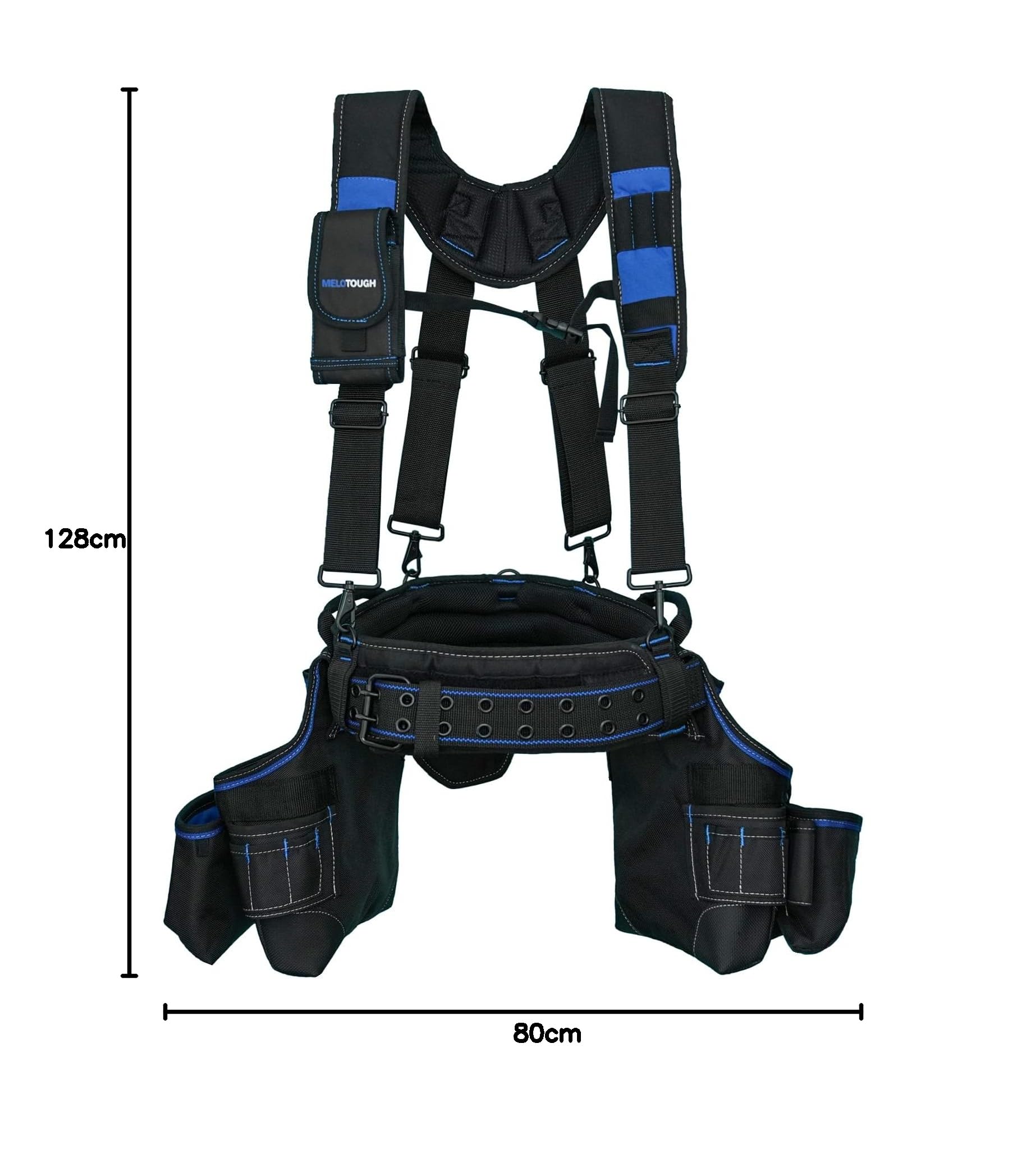MELOTOUGH Pro Framer's Combo System - Bolsa de herramientas para delantal, cinturón de herramientas para carpintero resistente y cinturón de herramientas multifunción con tirantes (azul)