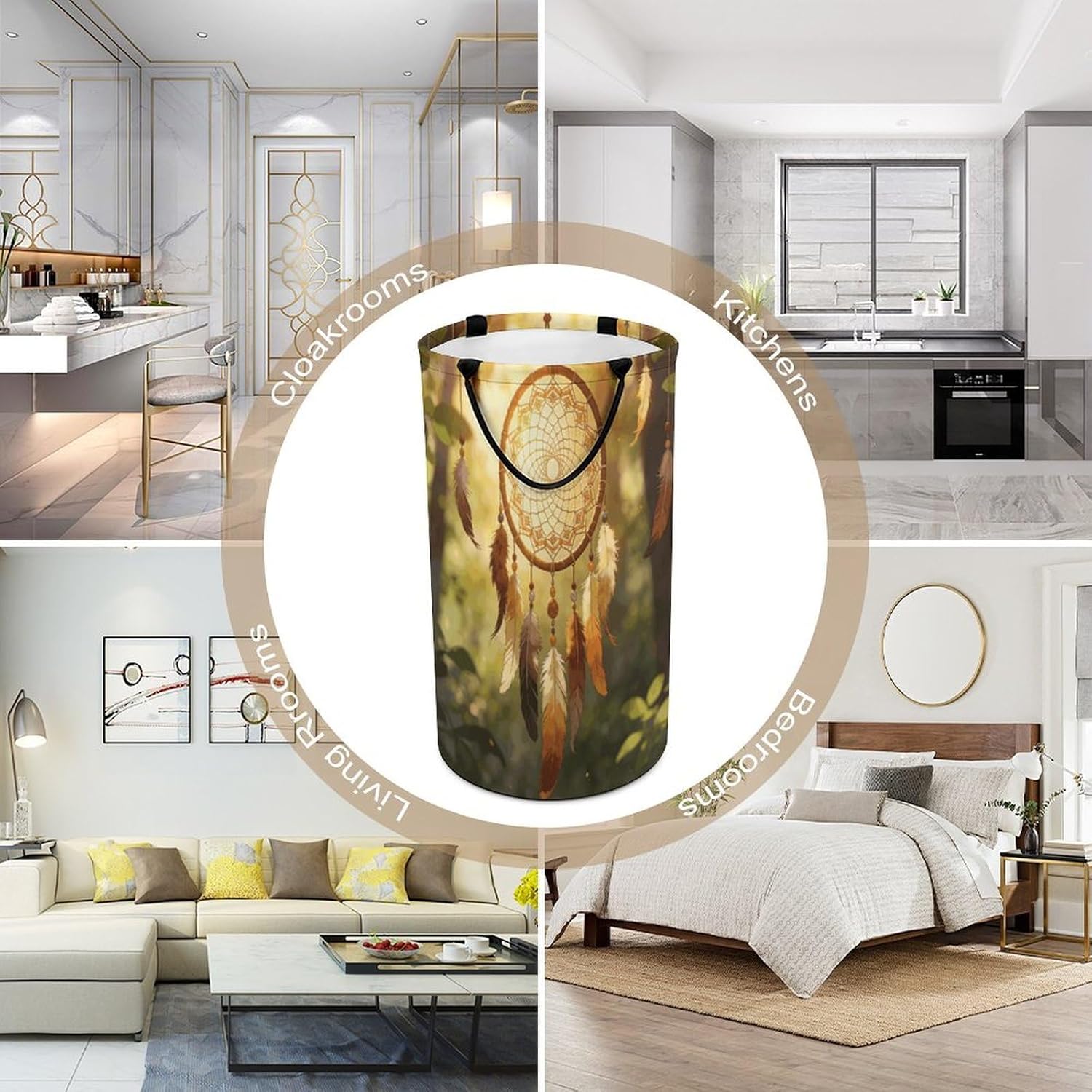 Dream Catcher Laundry Hamper 86L Waterproof Collapsible Clothes Basket with Double Handles Freestanding Foldable Laundry Basket Large Clothes Hamper for Bathroom