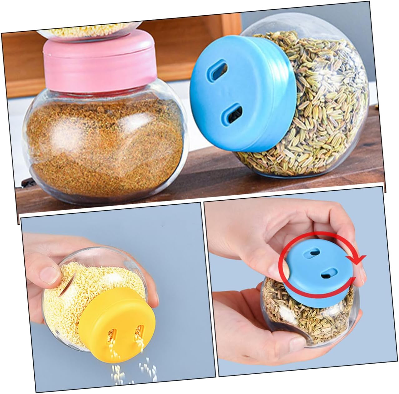 3pcs Glass Pepper Dispenser Spice Shaker Jars, 180ml