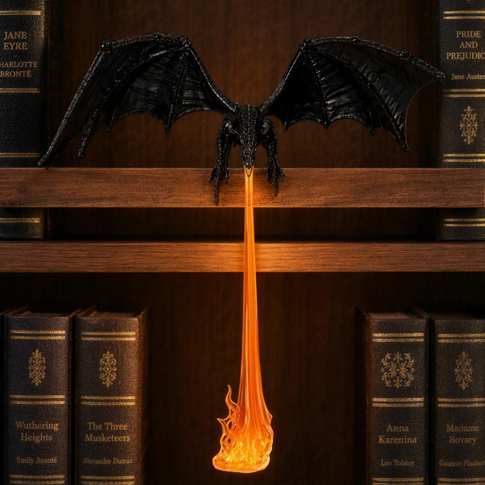 Dragon Gothic Shelf Sitter LED Flame Decor Posągi