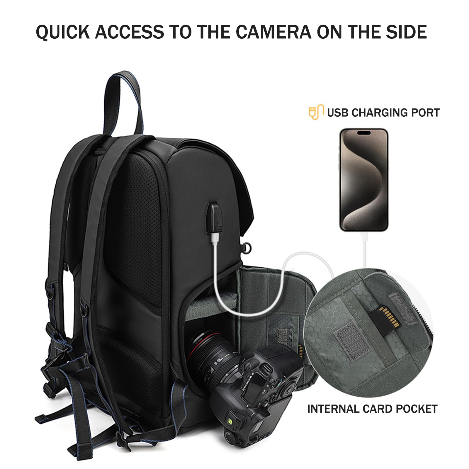 Zaino Fotografico Multifunzionale, Borsa Fotografica con Scomparto per Laptop da 16 Pollici e Antifurto, Zaino Impermeabile per Treppiede, Fotocamera, Obiettivi e Accessori (Grigio)