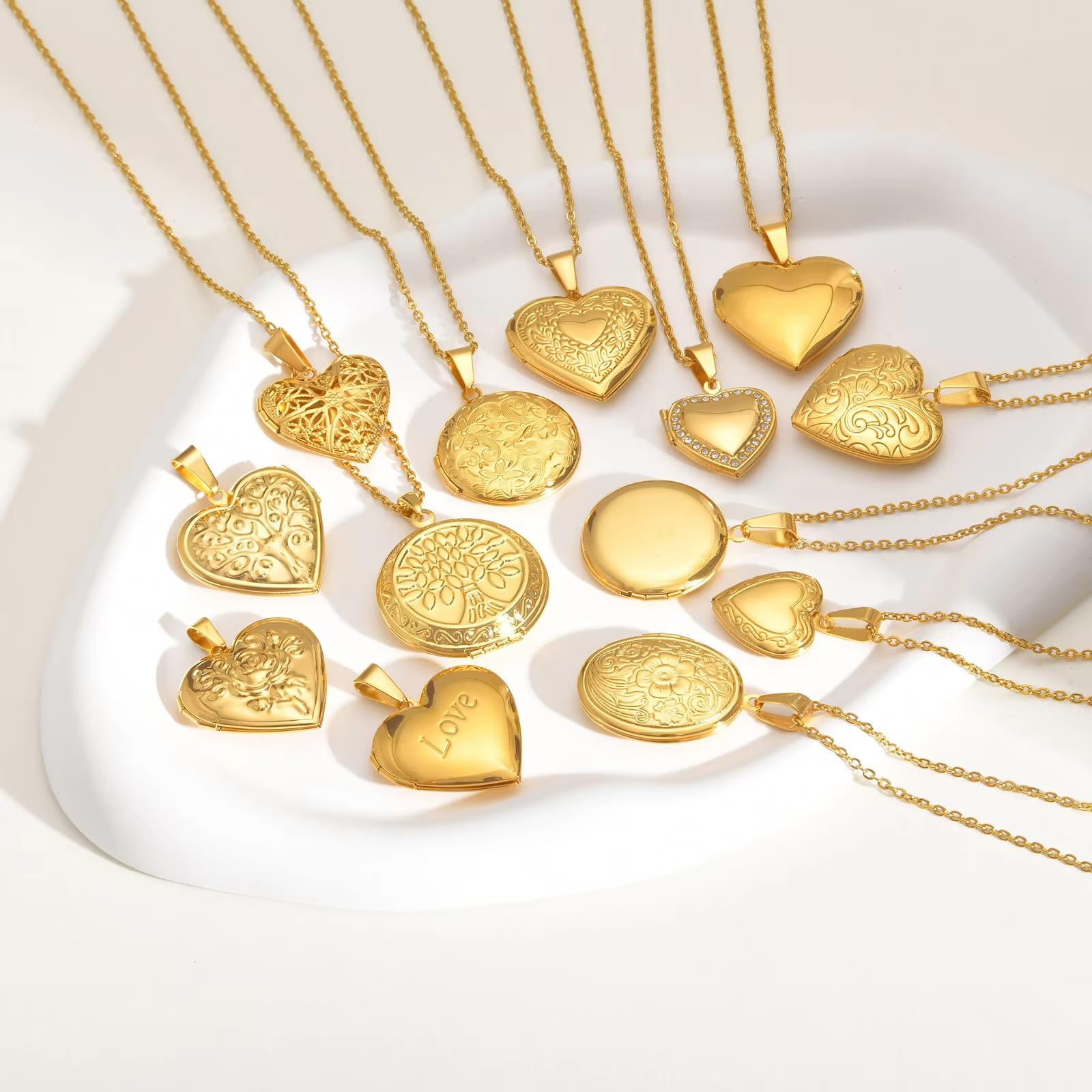 Collana con ciondolo a forma di cuore e luce per donne e uomini, apribile con cornice portafoto in acciaio inox lucido