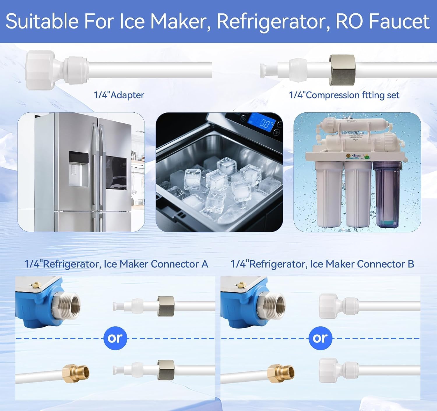 Refrigerator Water Line Kit, 39.3 FT Fridge Water Line Kit, 1/4" O.D. Water Tubing Hose with Quick Connect for Fridge Ice Maker R.O. Systems Water Filters Faucet