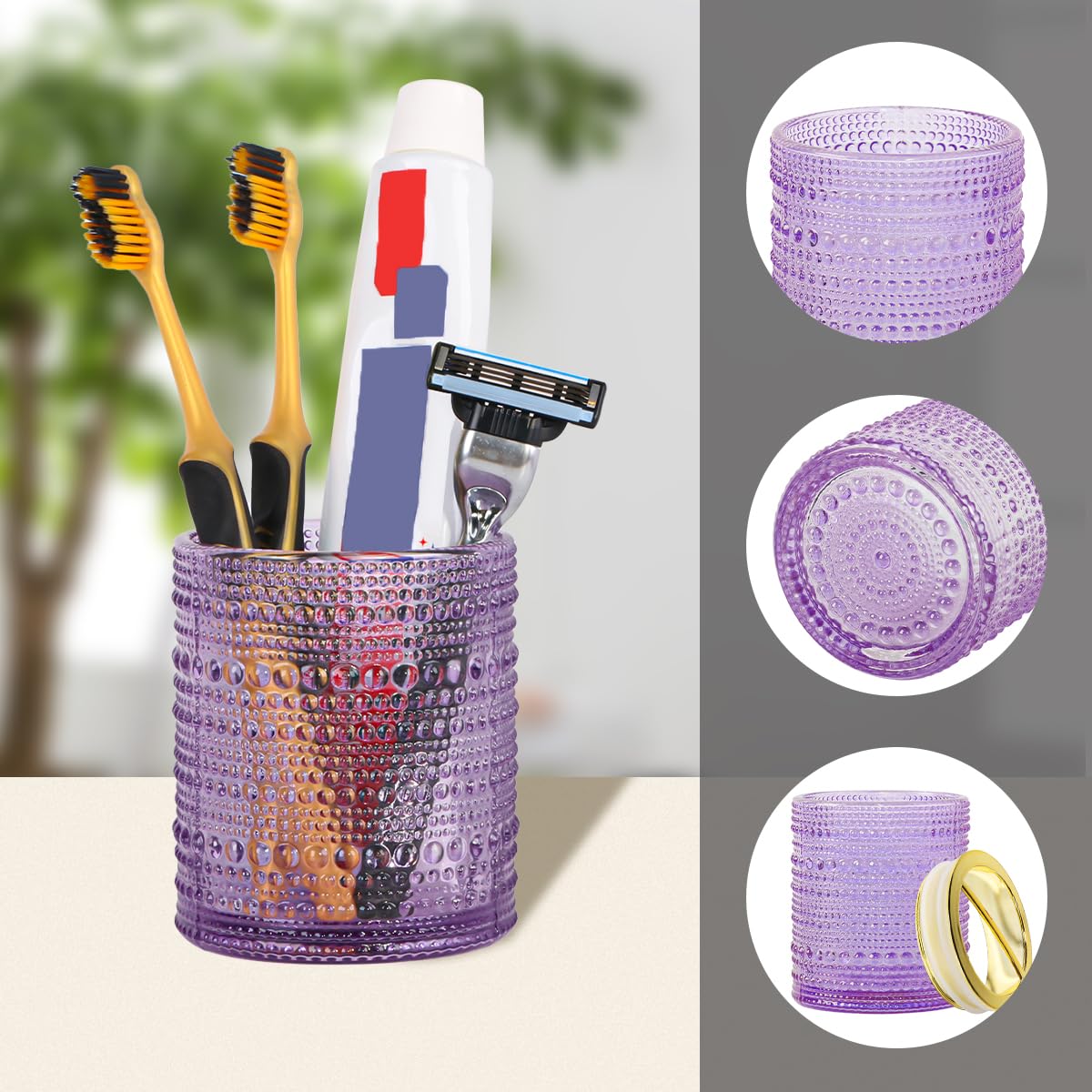 Soporte para cepillos de dientes para baños, cepillo de dientes de vidrio transparente y soporte para pasta de dientes, vaso de baño de 10 onzas y taza de enjuague bucal, taza de almacenamiento