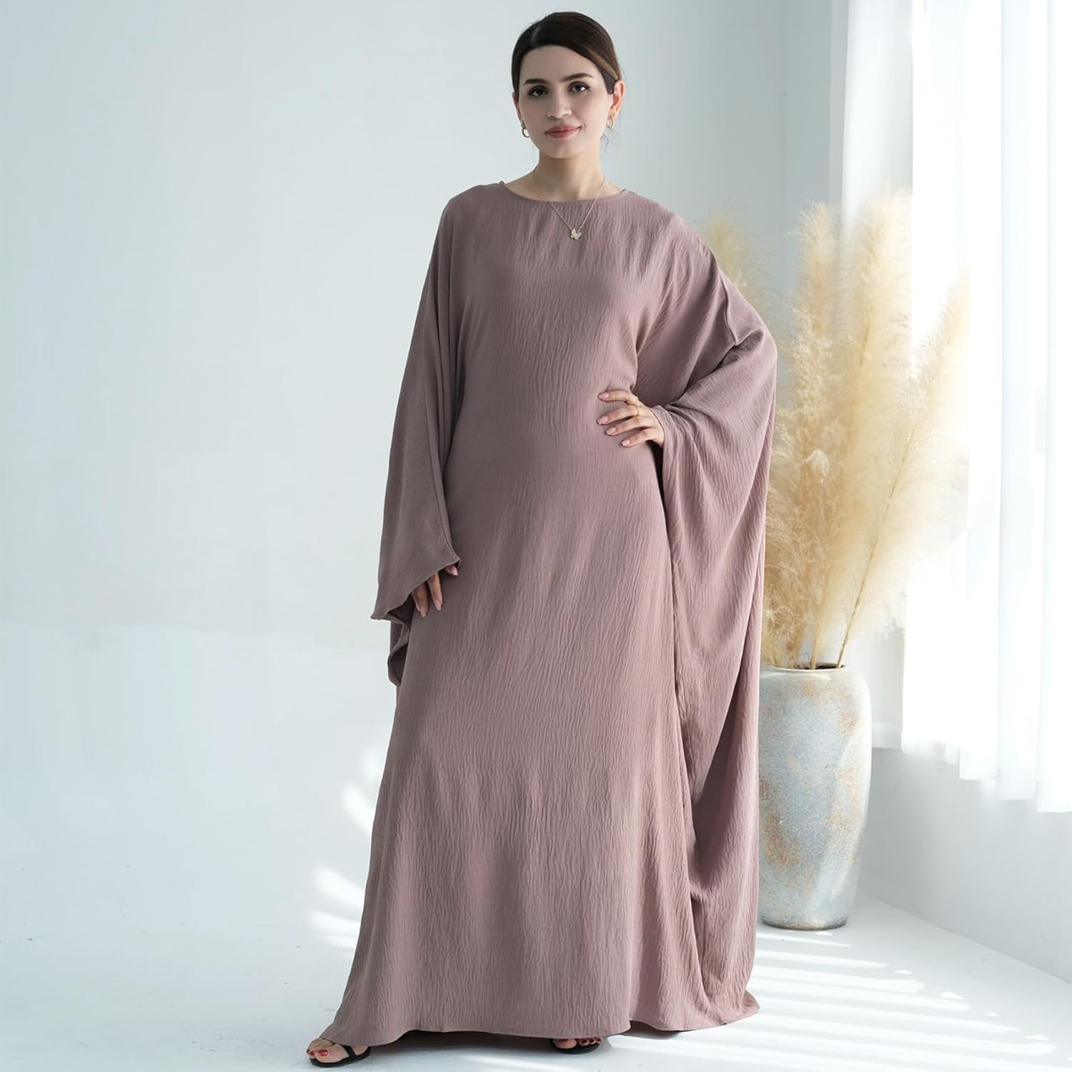 Women Muslim Abaya Dress 1Piece Bat Sleeve Islamic Maxi Robe Fashion Jilbab for Women Eid Kaftan Muslim Robe