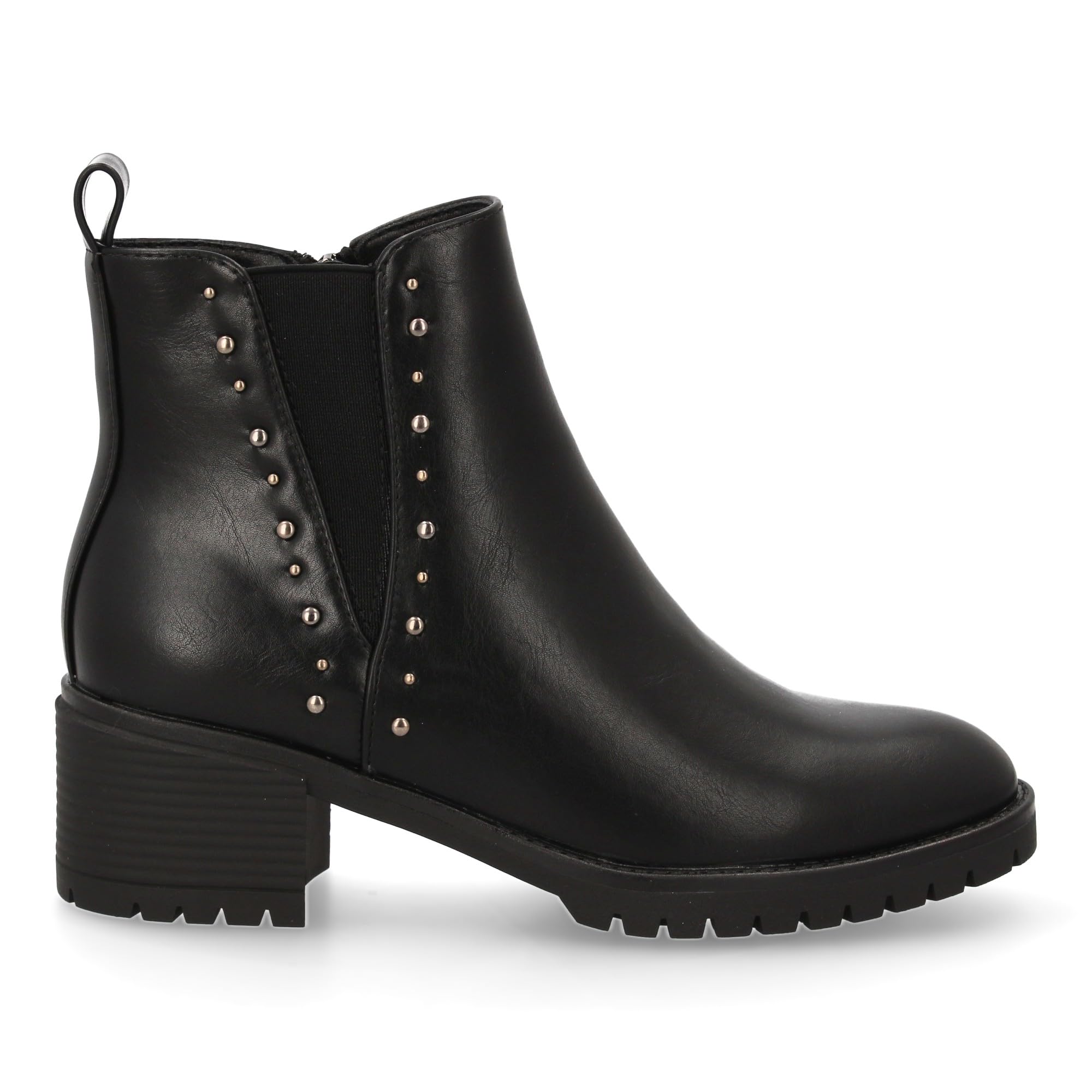 shoes&blues.es Botin para Mujer Estilo Chelsea, con Tacon Ancho, Adorno de Tachuelas y Elasticos. Ideal para Temporada Otono Invierno.