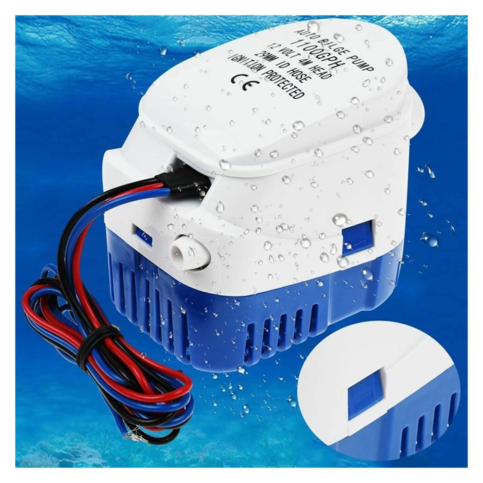 Petite Pompe Submersible réglable Pompe à Eau de cale Automatique Pompe Submersible Automatique for Bateau Marin 12V 1100GPH