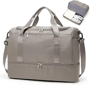 Travel Duffel Bag Sports Gym Tote Bag for Women, Weekender Carry on Luggage Bag for Airplanes, Lightweight Overnight Shoulder Bag Waterproof Beach Hospital Bag with Shoes Compartment,D07-Camel