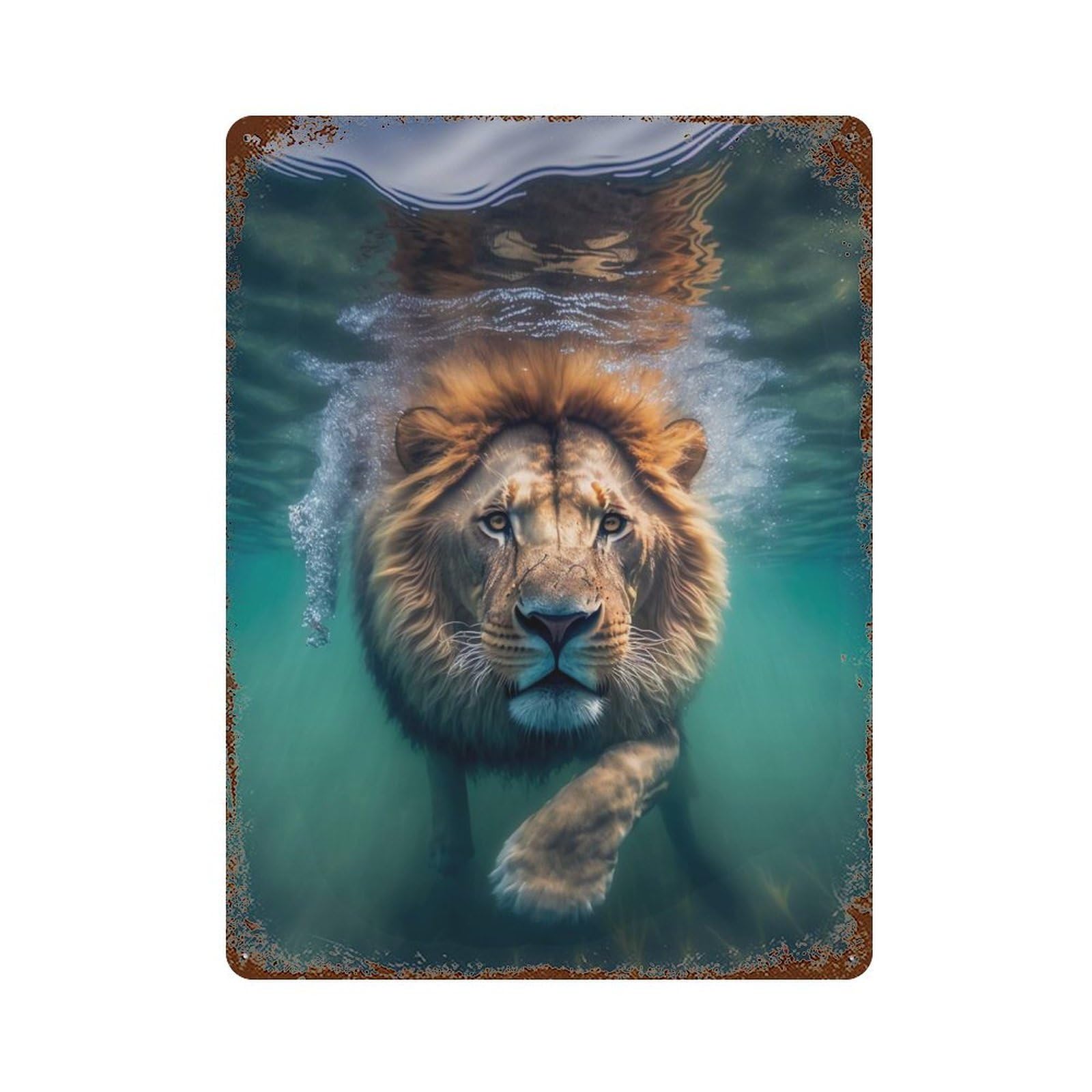 Underwater Lion Retro Metal Sign 15.7"x11.8", Decorative Metal Wall Art for Basement, Hobby Room And Garage Decor