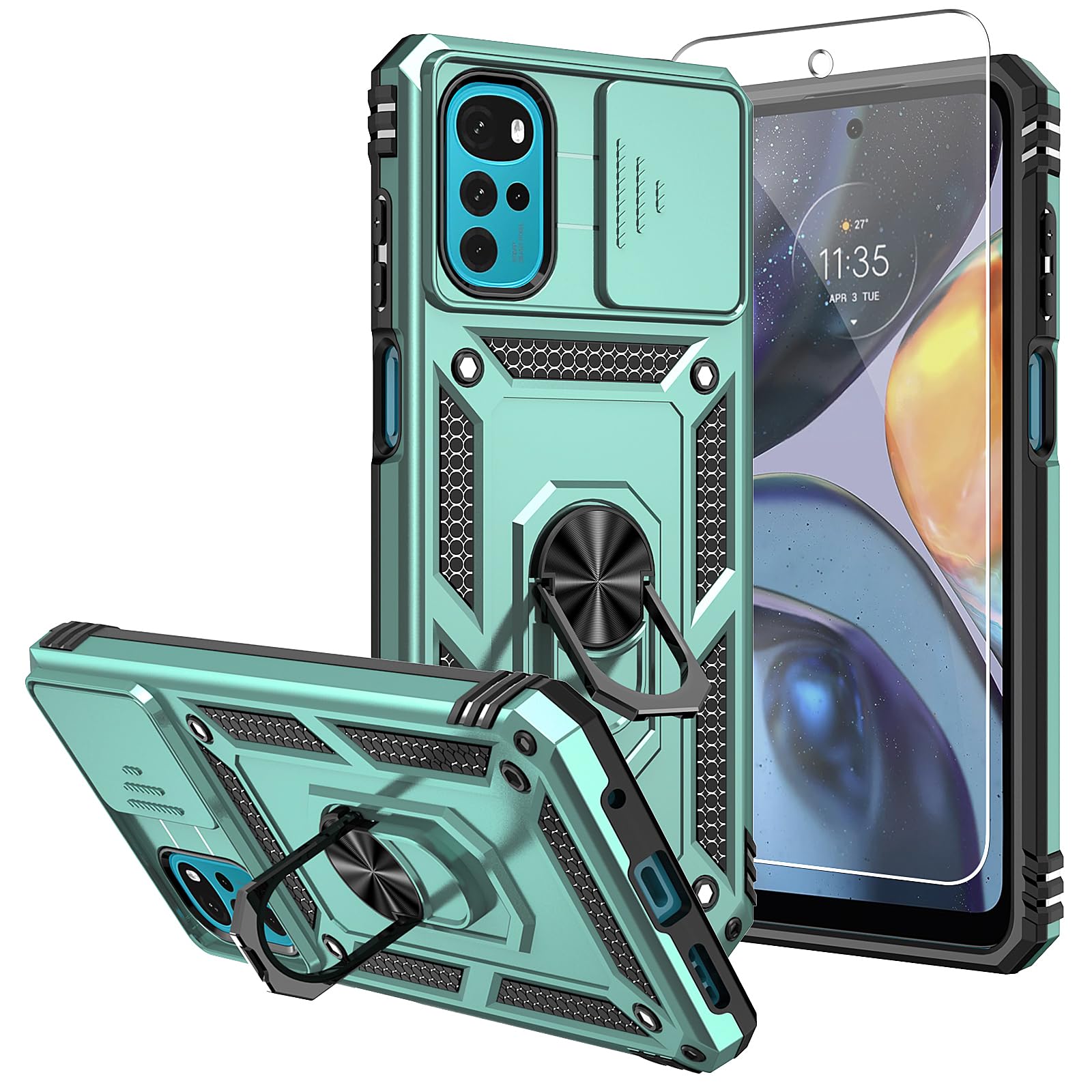 SMKY for Moto G Play 2024 Case,with Screen Protectors and Camera Cover,[Military Grade] 16ft.Drop Tested with Magnetic Kickstand Protective Case for